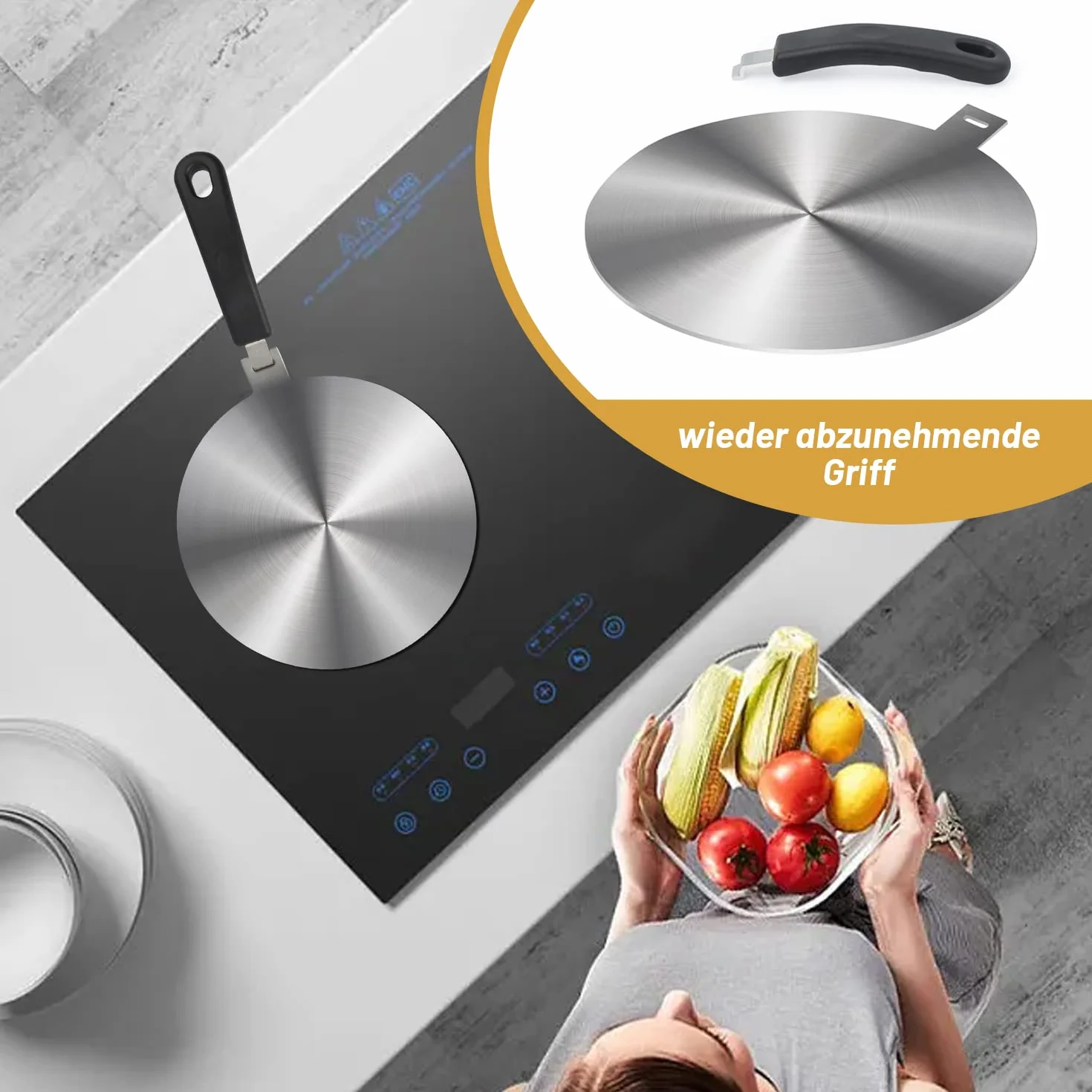 Adapter płyty indukcyjnej do szklanej płyty kuchennej dyfuzor ciepła do elektrycznej kuchenki gazowej ze zdejmowanym uchwytem, 24 cm