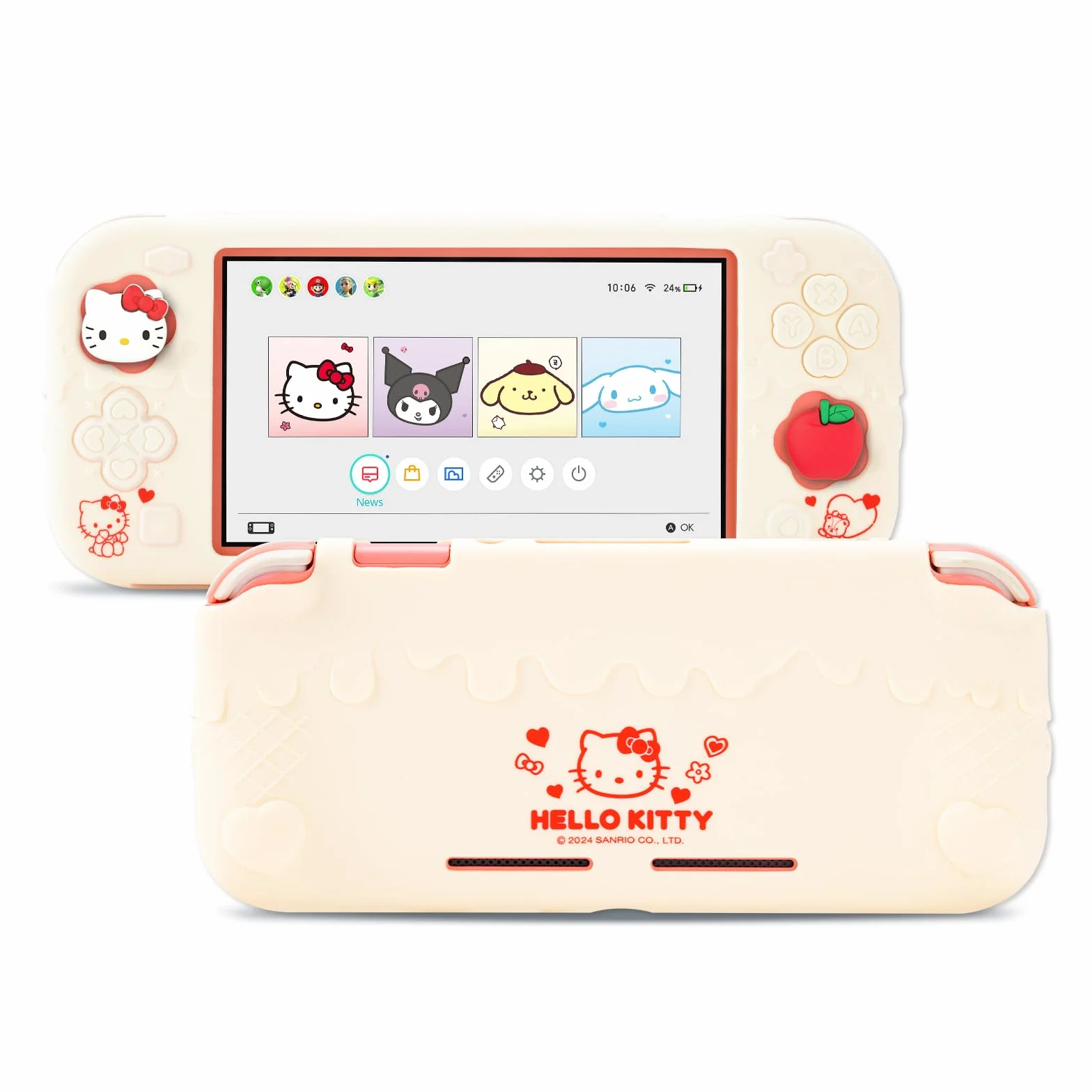Kuitmor Etui ochronne do Switch Lite, Miękka Sylikonowa Osłona, Zabezpieczenie przed Zarysowaniami do Switch Lite wraz z 2 Nakładkami na Drążki - HLK Kremowy Biały