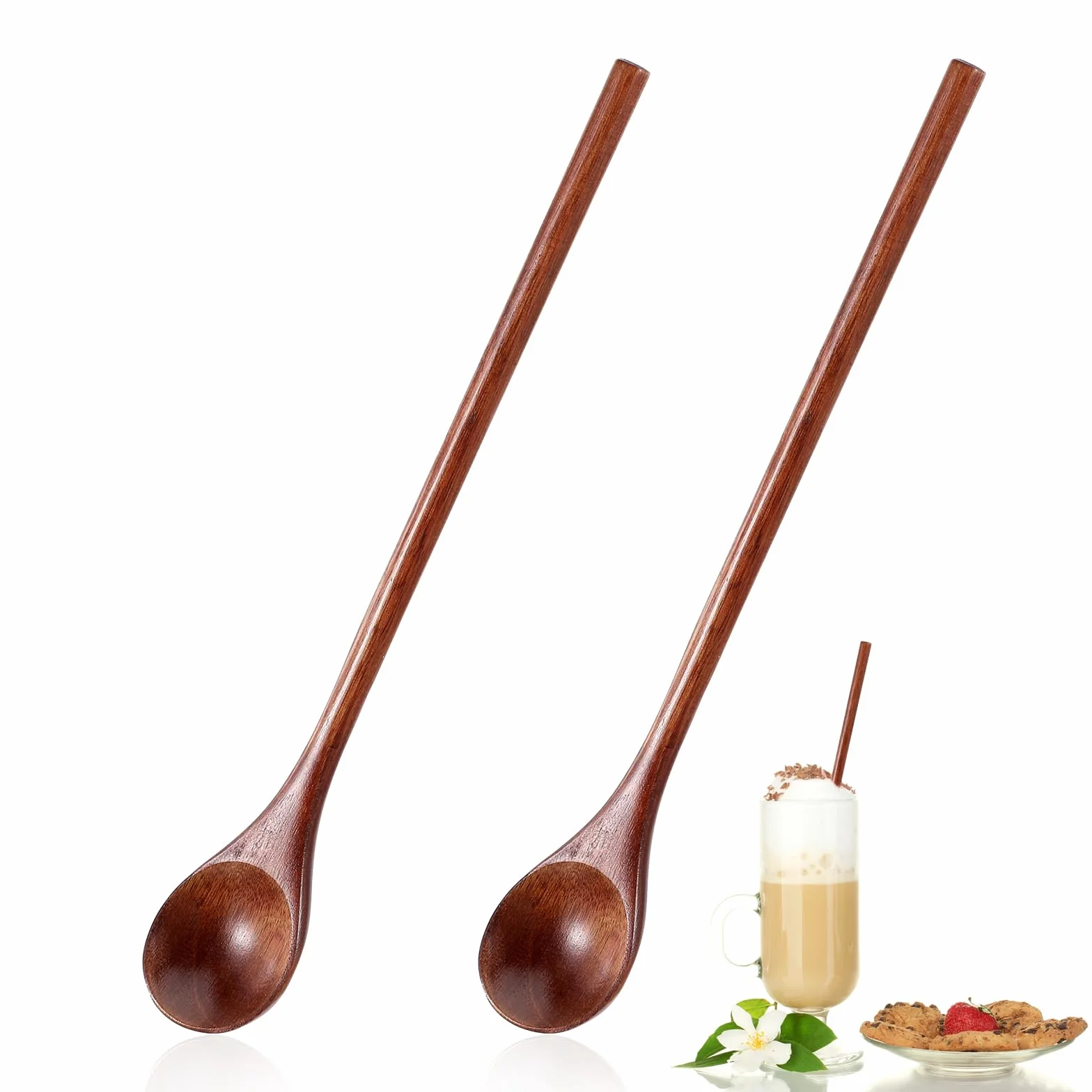 Ouligay Drewniane Łyżki Z Długą Rączką 20 cm Zestaw Do Miodu Kawy Herbaty Zup