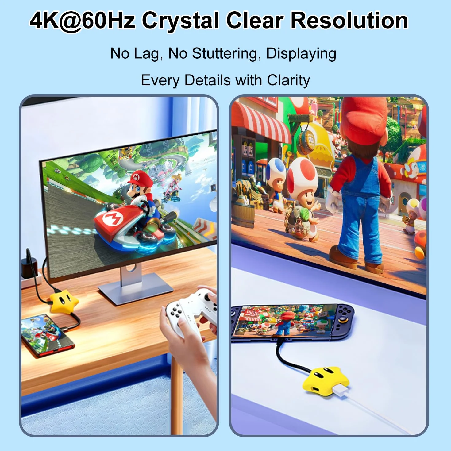 RREAKA Stacja dokująca Switch2 do Nintendo Switch 2 i 1, adapter gwiazdkowy z 4K przy 60 Hz, port USB 3.0, ładowanie typu C 100 W, światło LED, przenośna stacja dokująca Star, do przełącznika 1/2