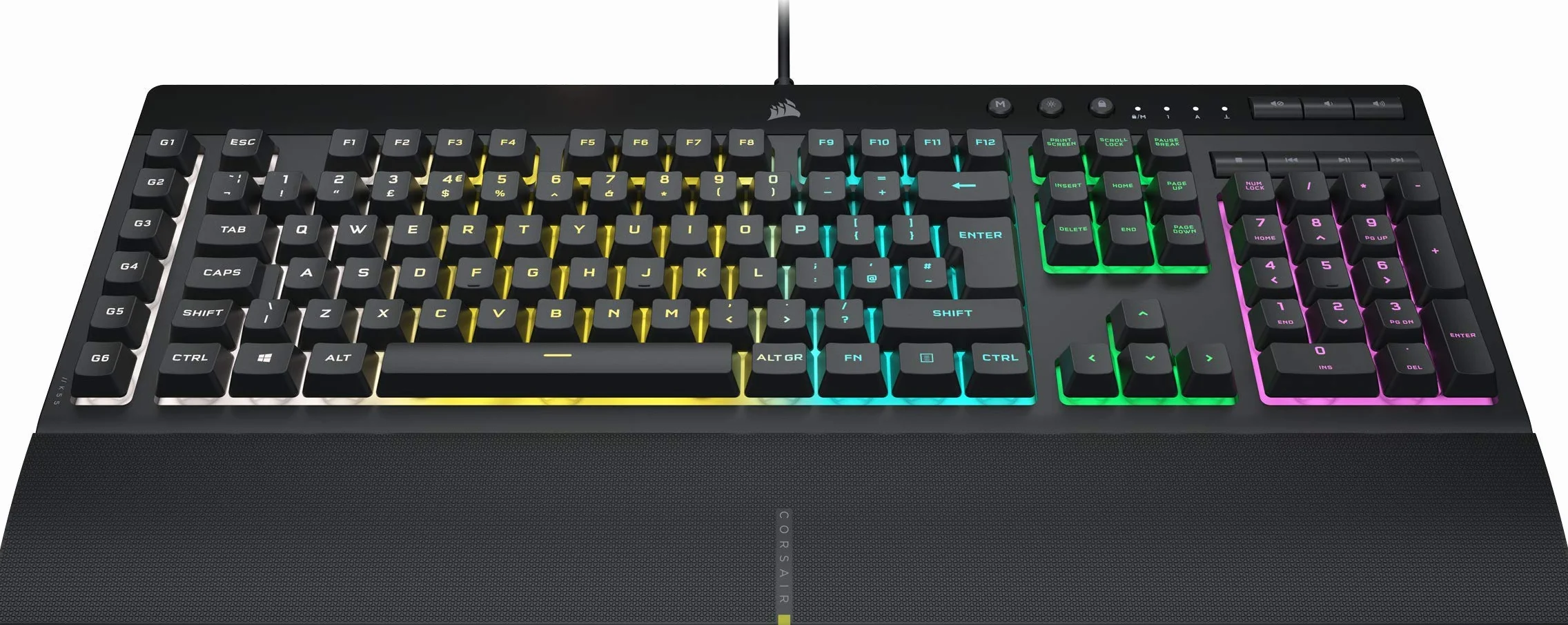 CORSAIR K55 RGB PRO przewodowa klawiatura do gier, IP42, odporna na kurz i zalanie, 6 klawiszy makro z integracją Elgato, kompatybilna z iCUE, QWERTY UK, PC, Mac, Xbox, czarna
