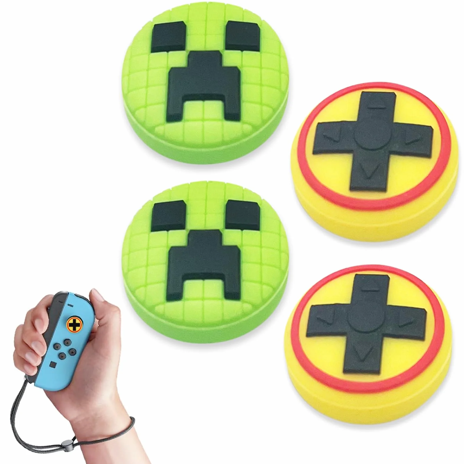 4 sztuki joysticka nakładki kompatybilne, silikonowe, analogowe, do joysticka, kompatybilne z Nintendo Switch/OLED/Lite Grip (zielone i żółte)