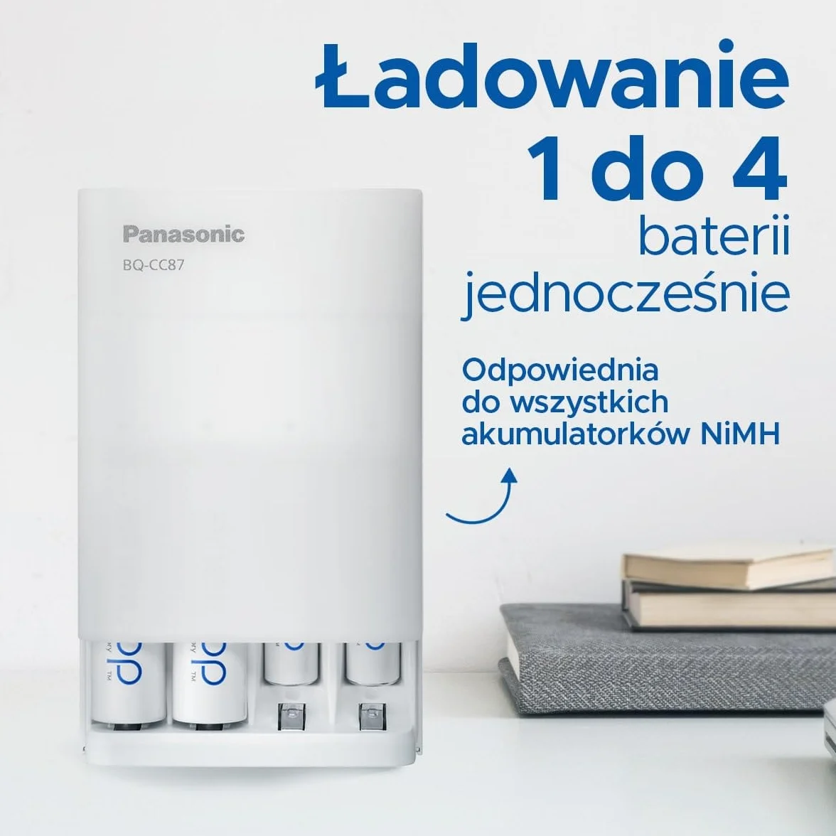Ładowarka Panasonic eneloop SmartPlus USB Travel do 1–4 akumulatorów AA/AAA Ni-MH z wyjściem USB i 10 funkcjami bezpieczeństwa, w zestawie z 4 akumulatorami eneloop AA/Mignon, min. 2000 mAh