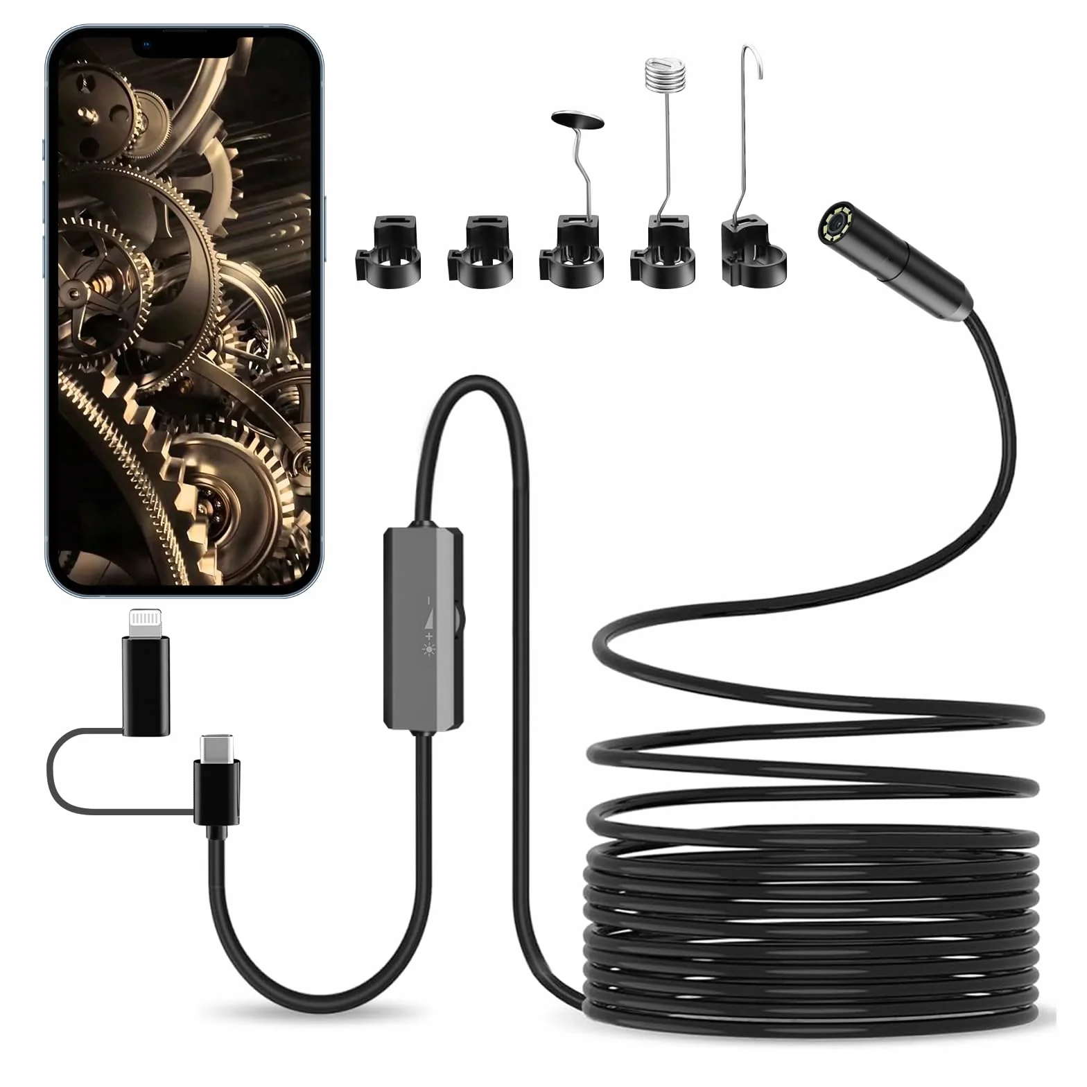 Kamera endoskopowa ze światłem, LYCXAMES 1920p HD, kamera endoskopowa, telefon komórkowy z 8 diodami LED, Ip67 typu C, kamera inspekcyjna do iPhone'a, iPada, urządzeń OTG z systemem Android (5 m)
