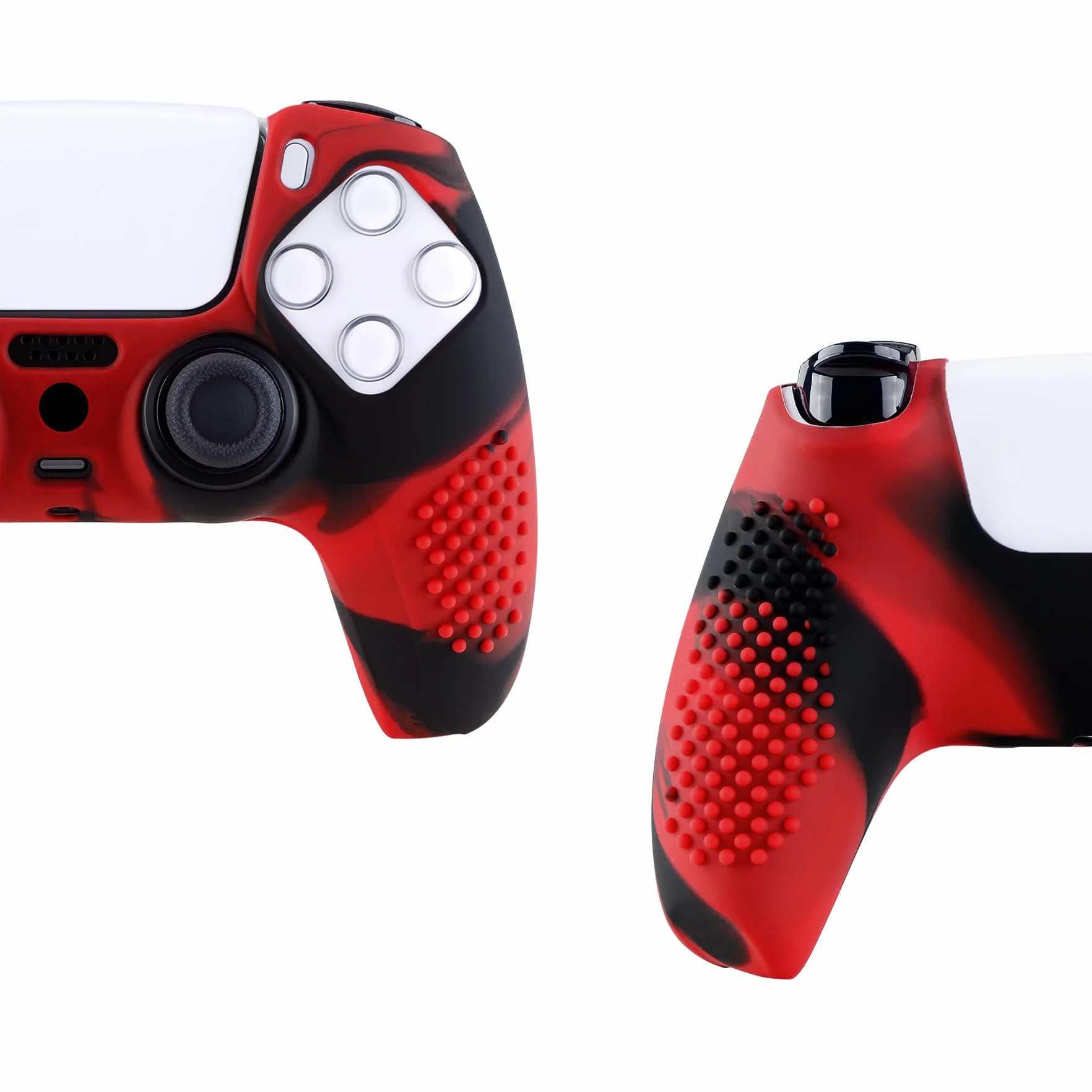 eXtremeRate PlayVital Antypoślizgowe Pokrowiec Ochronny do ps5 Kontrolera,Gumowe Ochraniacz Skóry do ps5,Silikonowe Etui z 6 szt Nakładkami Joysticka-Czerwony & Czarny(3D Studded Edition)
