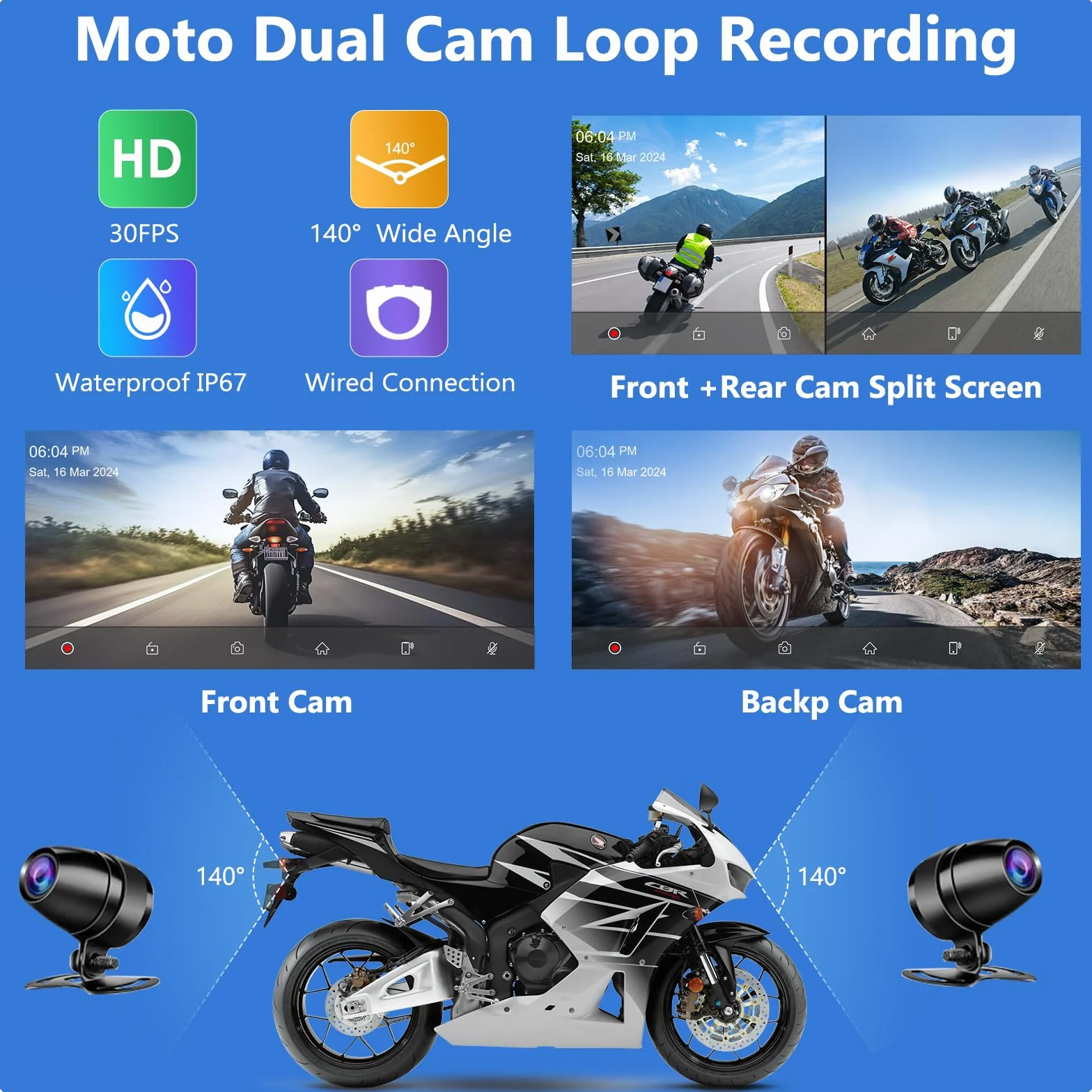 Carpuride W603D Motorcycle GPS Carplay Screen, Wireless CarPlay & Android Auto for Moto, z podwójnymi kamerami HD 1080P, pilotem, 6,3-calowym wodoodpornym ekranem dotykowym, nawigacja