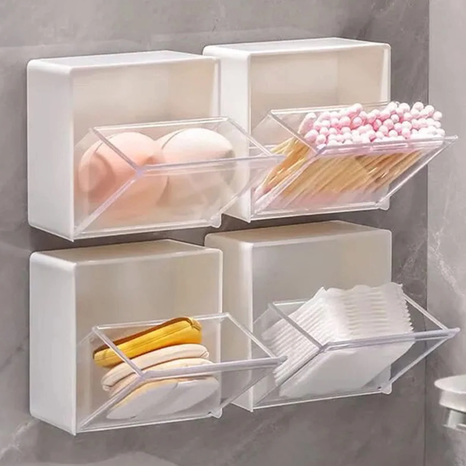 Plastikowe pudełko do przechowywania Qtip organizator naścienny z przezroczystą pokrywką