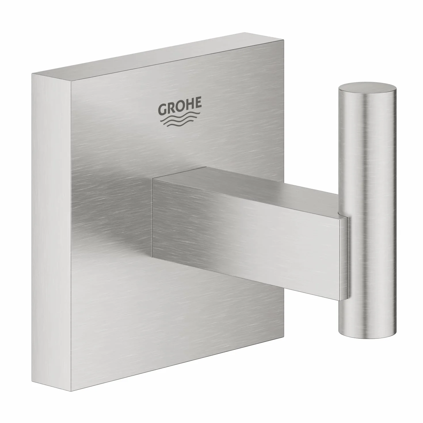 GROHE Start Sześcienny wieszak na szlafroki – łazienkowy wieszak na ręczniki prysznicowe (metal, ukryte mocowanie, ze śrubami i kołkami), łatwy montaż za pomocą GROHE QuickGlue, stal nierdzewna,