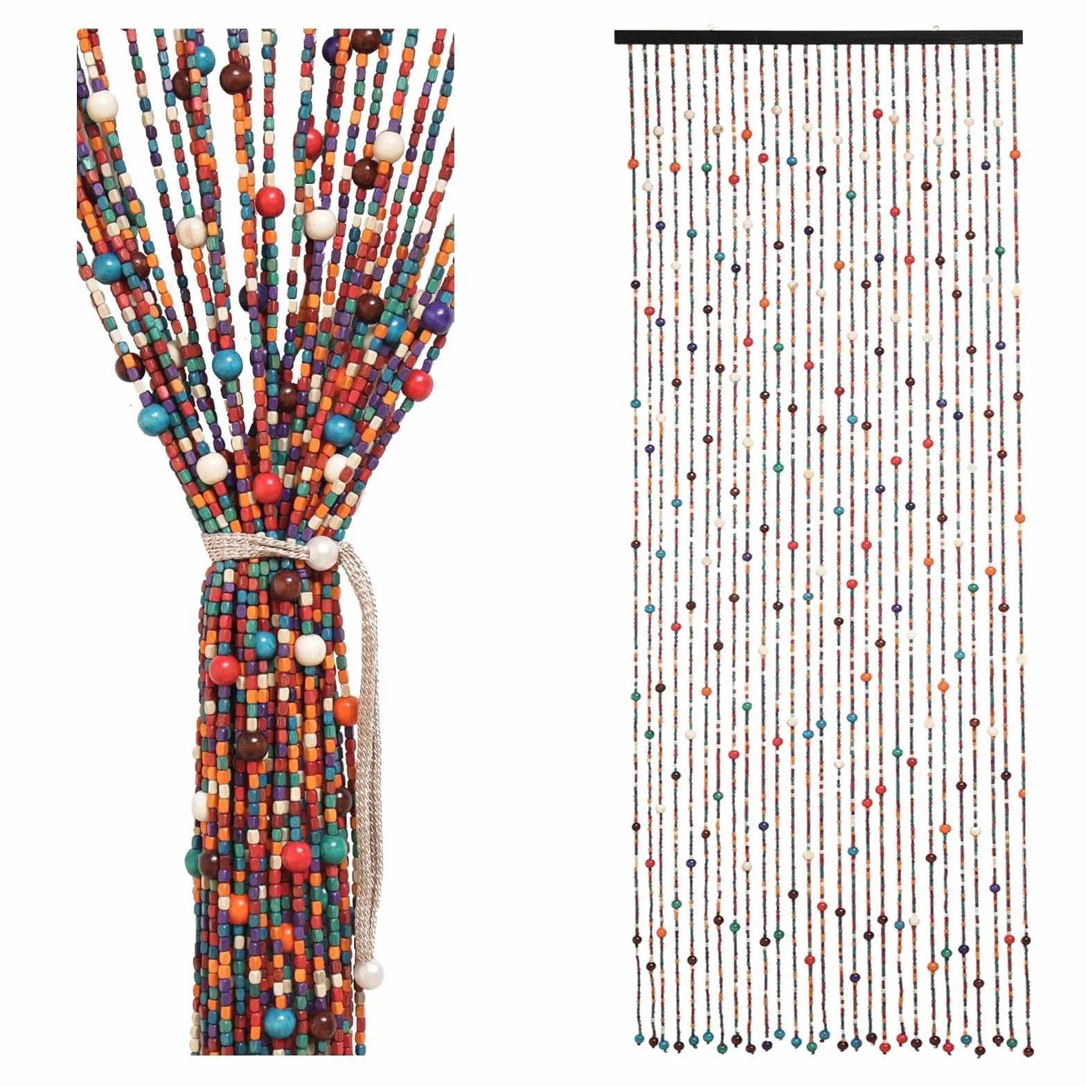 Zasłona z koralikami bambusowa 90x200 cm 27 pasm beżowa na drzwi boho