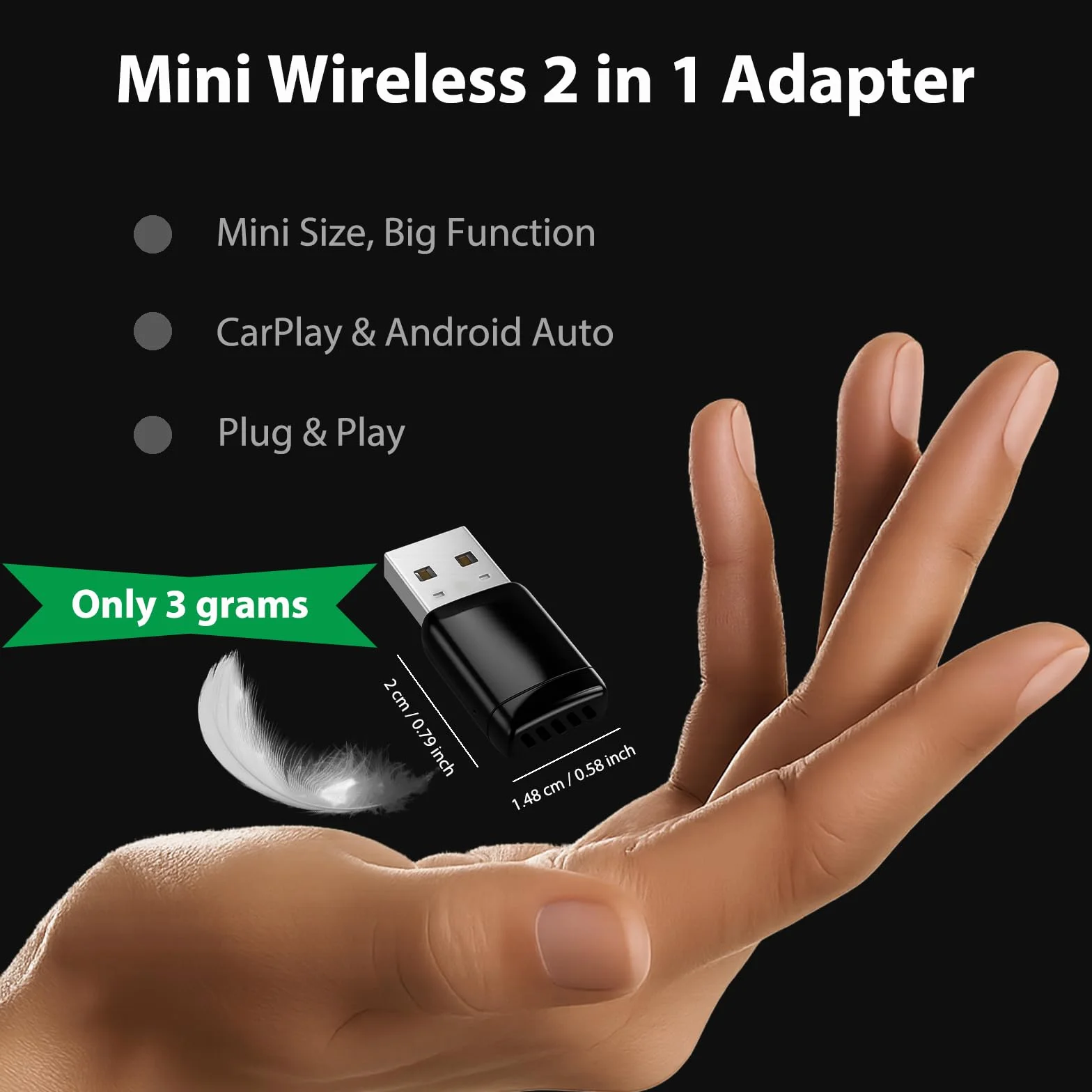 Sunweyer Bezprzewodowy Adapter CarPlay i Android Auto do Samochodów z Łącznością Przewodową | Port USB-A | Plug & Play | Automatyczne Łączenie (Super Mini S31)