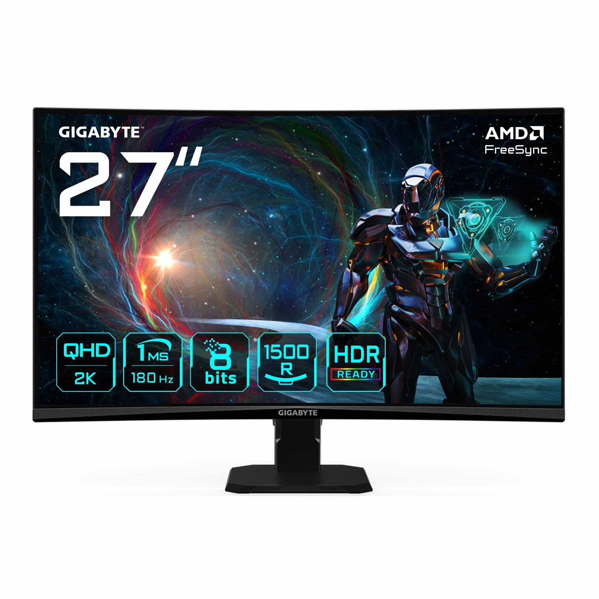Gigabyte GS27QCA 27" Zakrzywiony monitor gier QHD - 2560 x 1440, 180Hz, 1ms, 250 CD/m², FreeSync, HDR Ready, HDMI 2.0, DisplayPort 1.4