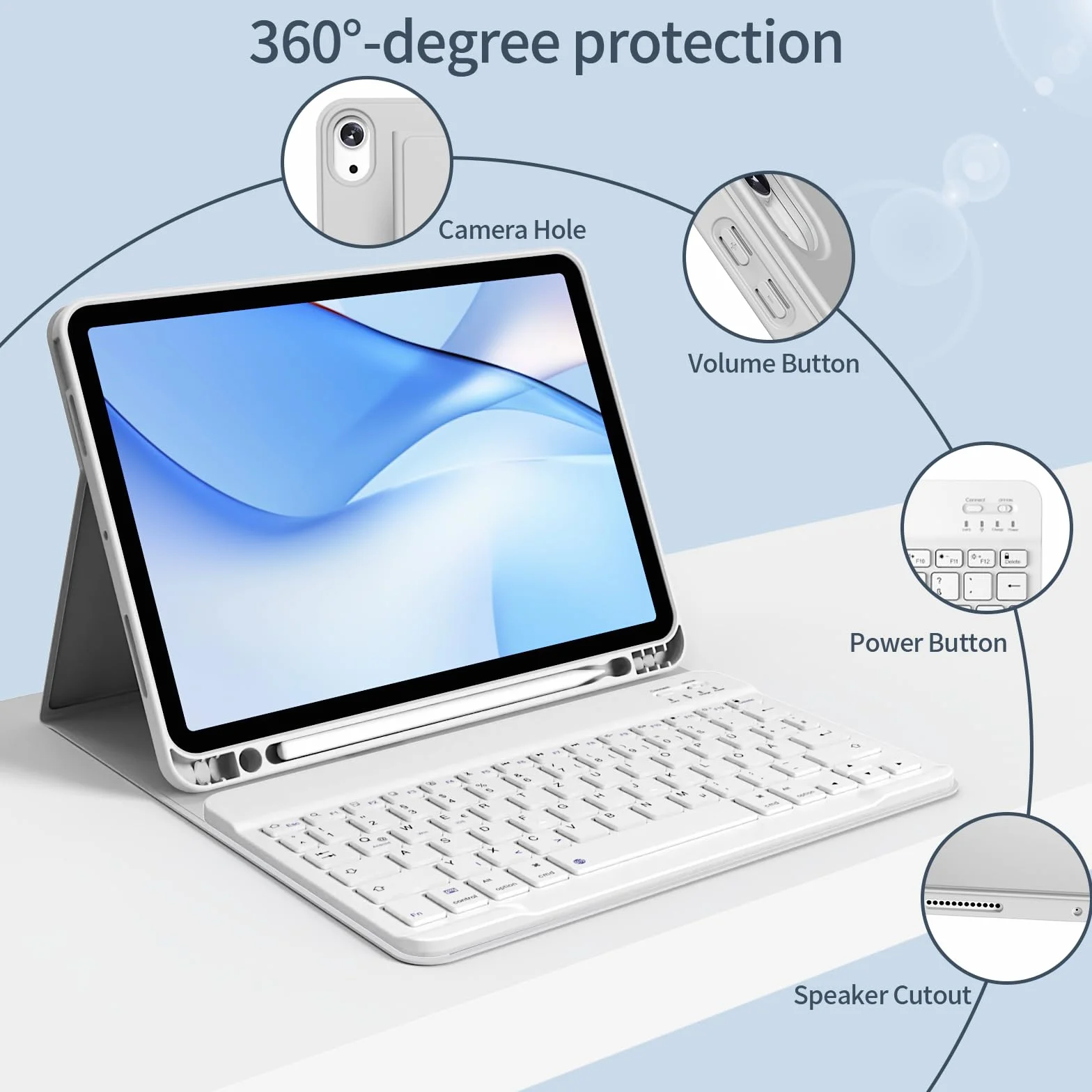Etui z klawiaturą do iPada Air 11 cali 2025 2024 (M3/M2), iPad Air 5 4 2022/2020 10,9 cala, miękka tylna obudowa TPU z uchwytem na długopis, magnetyczne zdejmowane etui na klawiaturę, szare