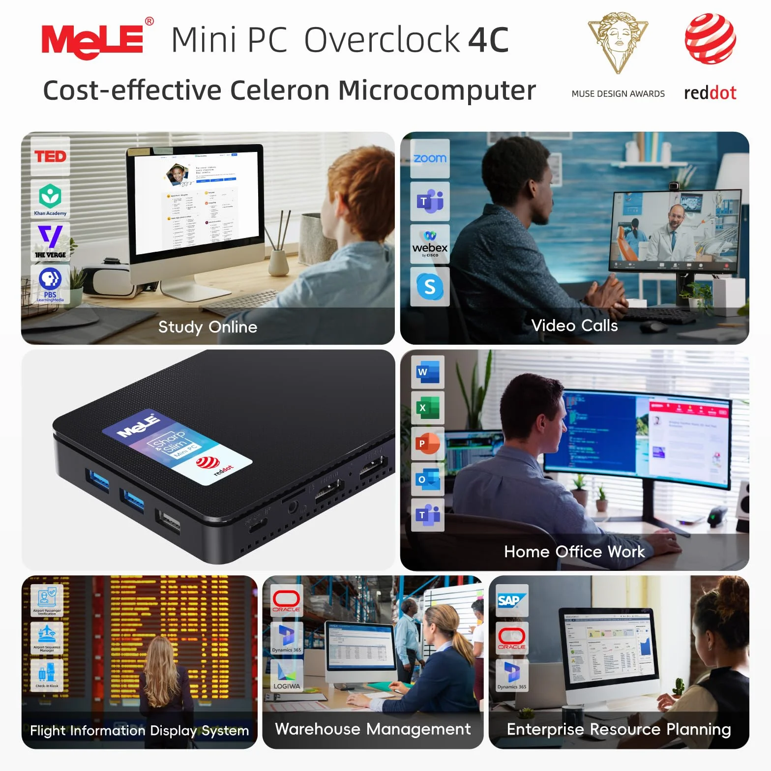 MeLE Mini PC Overclock4C, Core i3 N300 16GB 512GB Storage, Reddot Winner | HDMI Display PCIE 3.0X4, USB-C PD3.0 & Video Output | Micro Desktop Computer for Home, Office, Industrial & Education