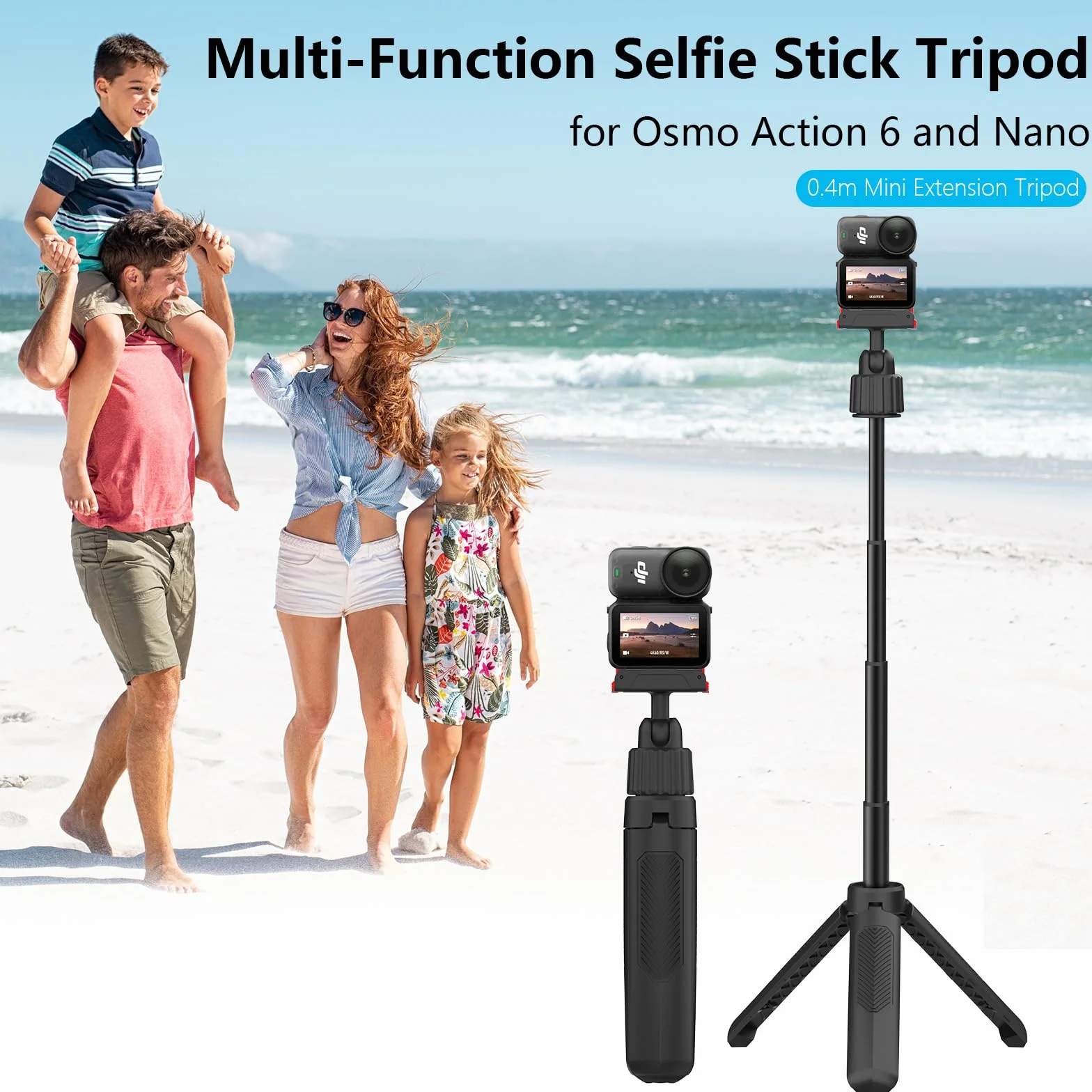 101,6 cm/40 cali statyw z patykiem selfie do Osmo Nano Action 6 z magnetycznym adapterem szybkiego zwalniania, 360 mini wydłużona rękojeść z uchwytem monopodalnym do akcesorii DJI Nano Osmo 6