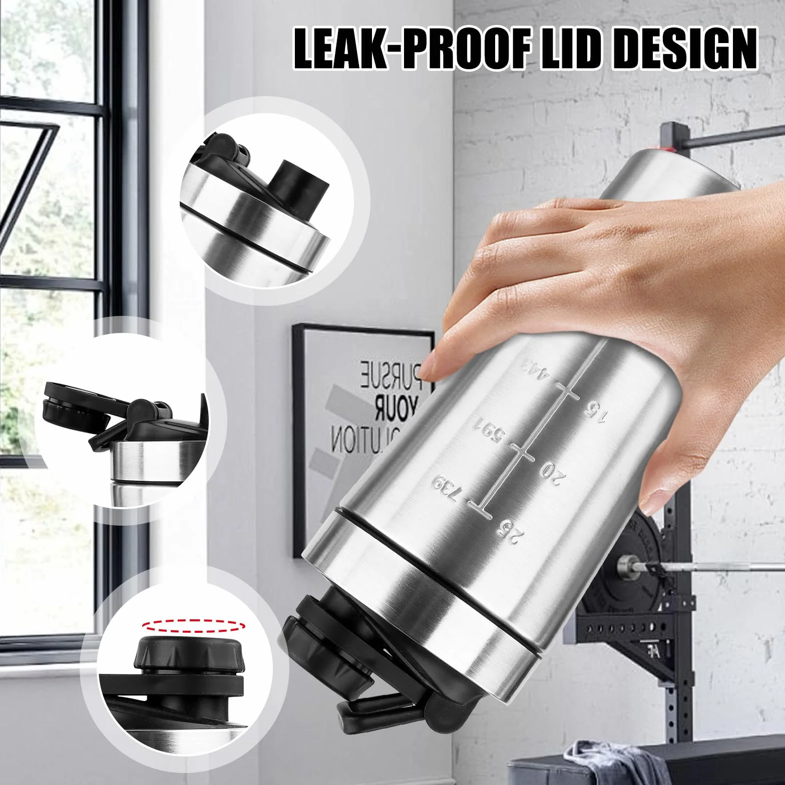 Shaker proteinowy ze stali nierdzewnej 750 ml z kulką i uchwytem