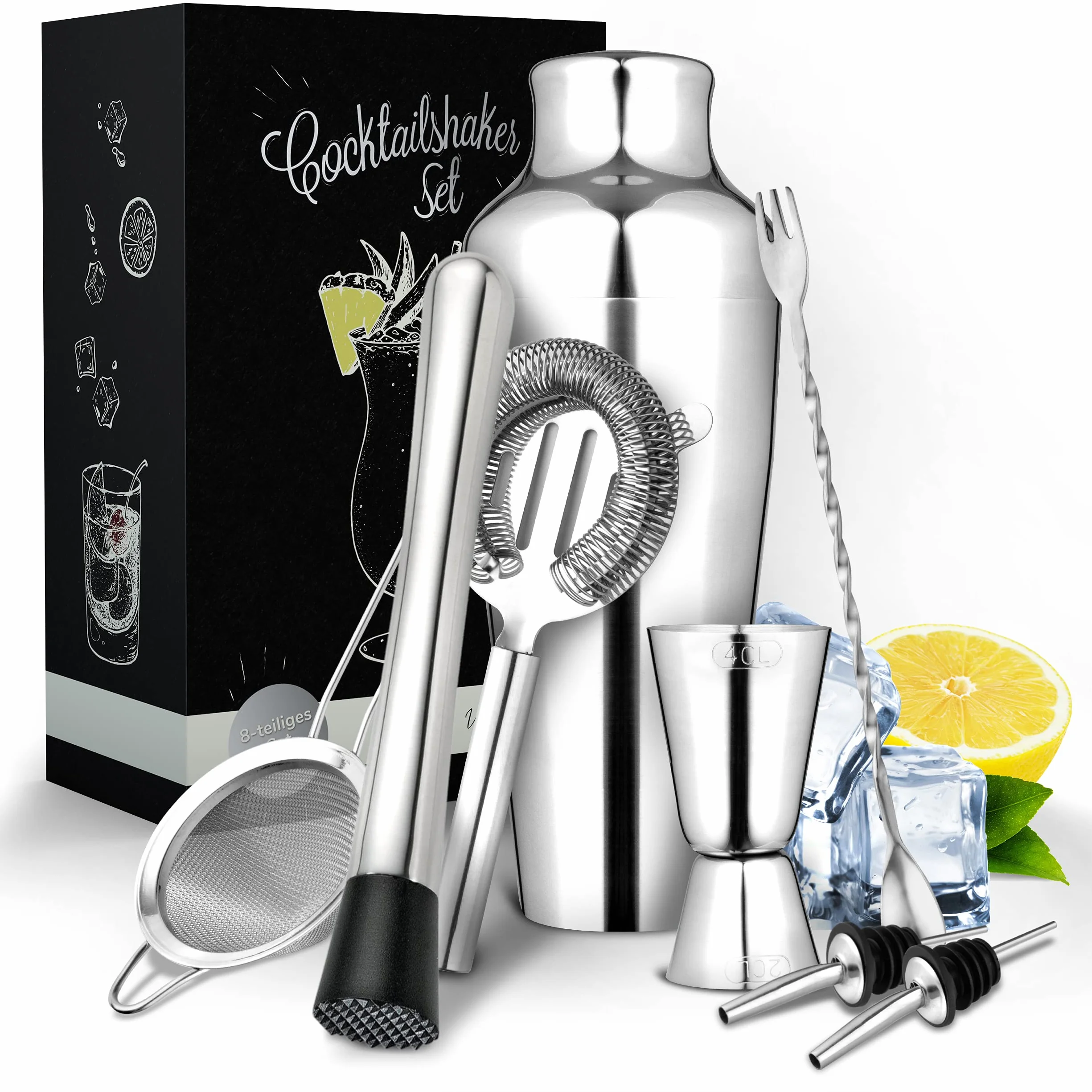Vezato Zestaw shaker do koktajli ze stali nierdzewnej 750 ml – wysokiej jakości zestaw barmanów – nadaje się do mycia w zmywarce i nierdzewne akcesoria do koktajli – idealny zestaw do koktajli na