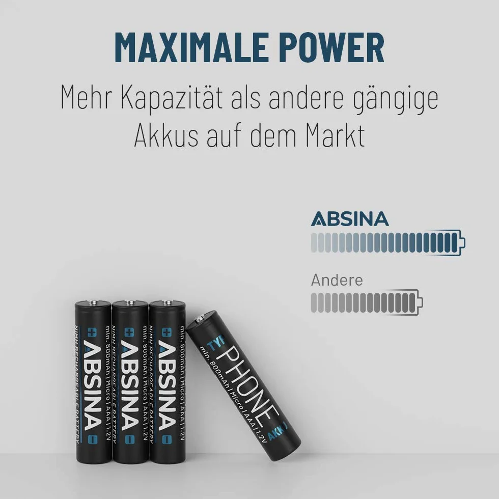ABSINA 4 x NiMH akumulatory do telefonu Gigaset słuchawka do ponownego ładowania 800 mAh - akumulator do Gigaset A415 750 mAh - 750 mAh baterie AAA do telefonu Gigaset A400 A415, C300 C430, C475 C530,