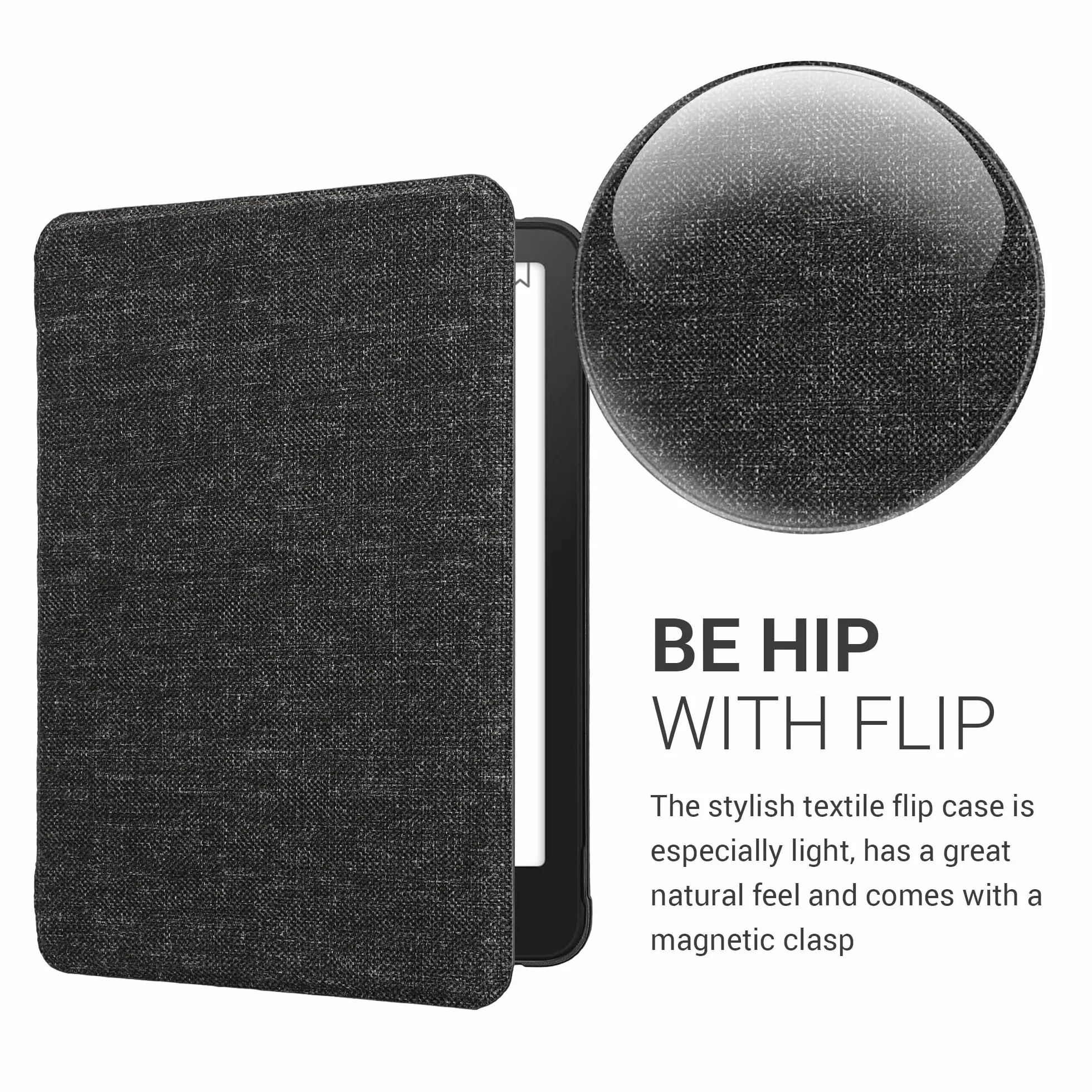 kwmobile Etui kompatybilne z Amazon Kindle Paperwhite (12. generacji 2024)/Kindle Colorsoft – etui z tkaniny w stylu książki, etui z klapką – ciemnoszare