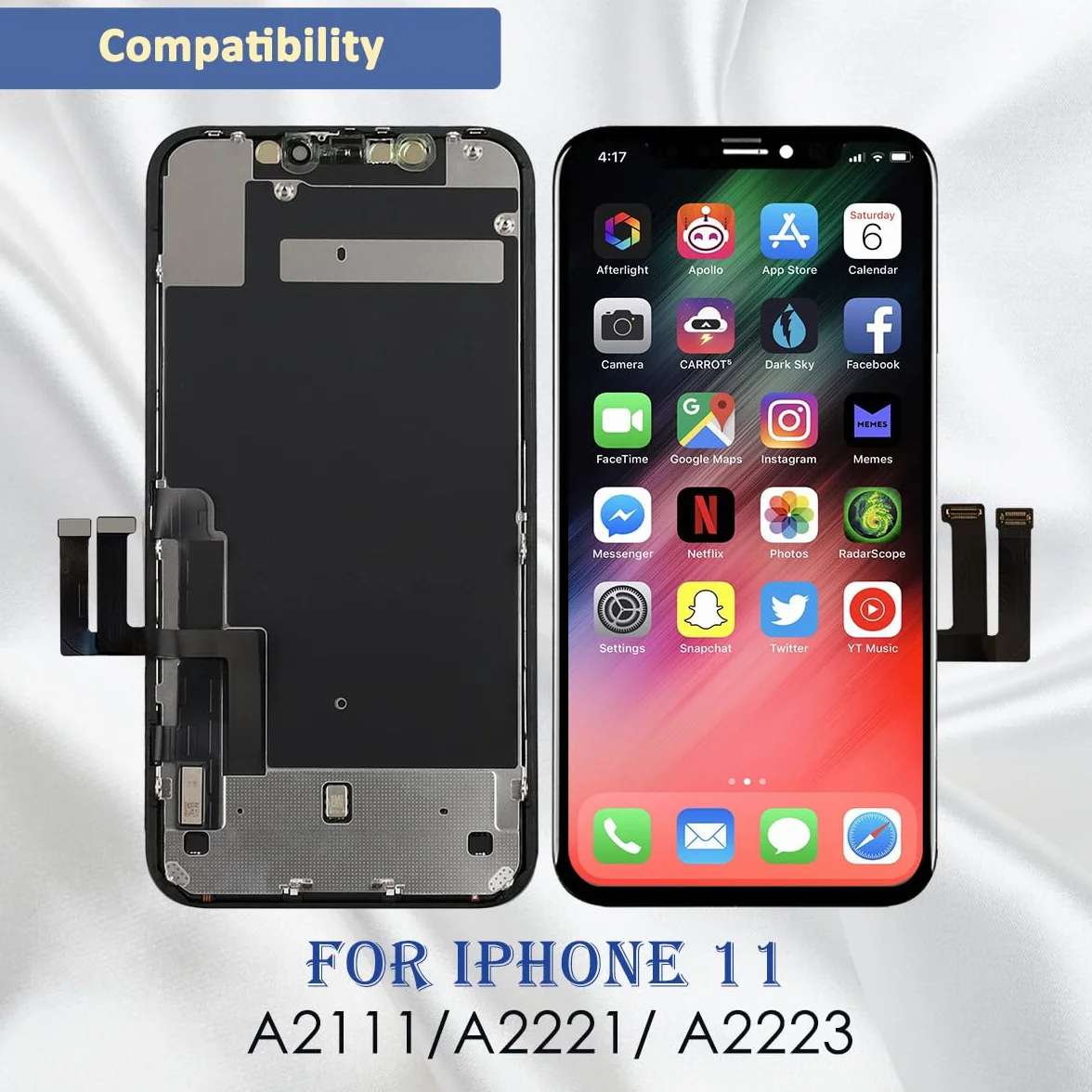 Yodoit Wyświetlacz LCD do iPhone'a 11, 6,1", ekran dotykowy, pełna szyba, kompatybilny z modelami A2111, A2223, A2221, z zestawem narzędzi do naprawy
