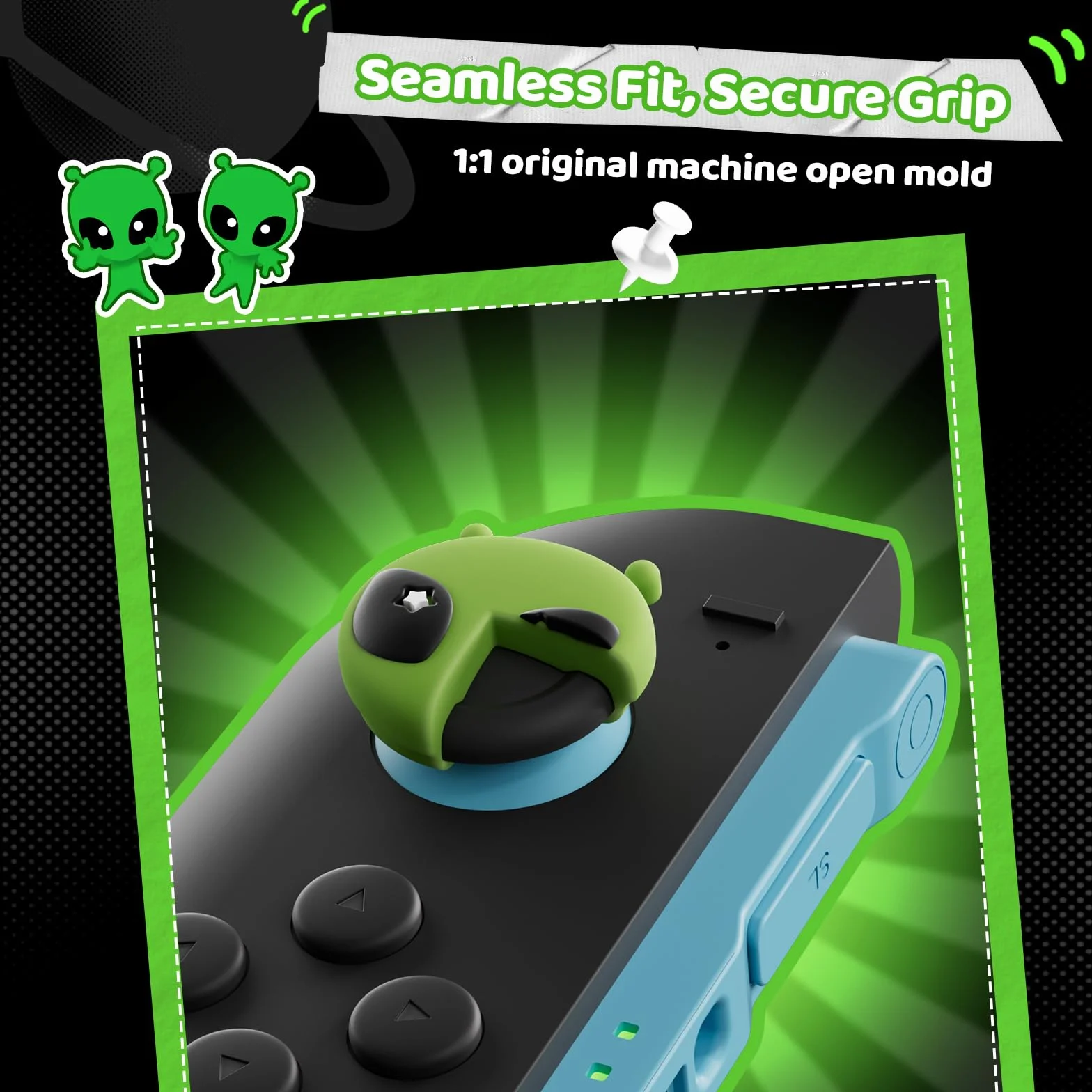 GeekShare Uchwyty na kciuki do Switch 2 (2025), wymienne nakładki na przyciski, nakładki na kciuk, osłonki joysticków kompatybilne z Switch 2, wygodne i trwałe (4 szt.) (Alien Attack)