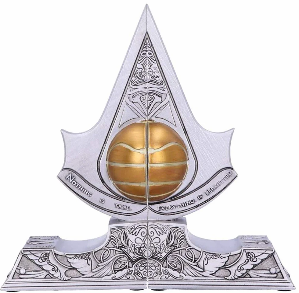 Nemesis Now Oficjalnie licencjonowane podpórki do książek z żywicy Assassin's Creed Apple of Eden, srebrne, 18,5 cm