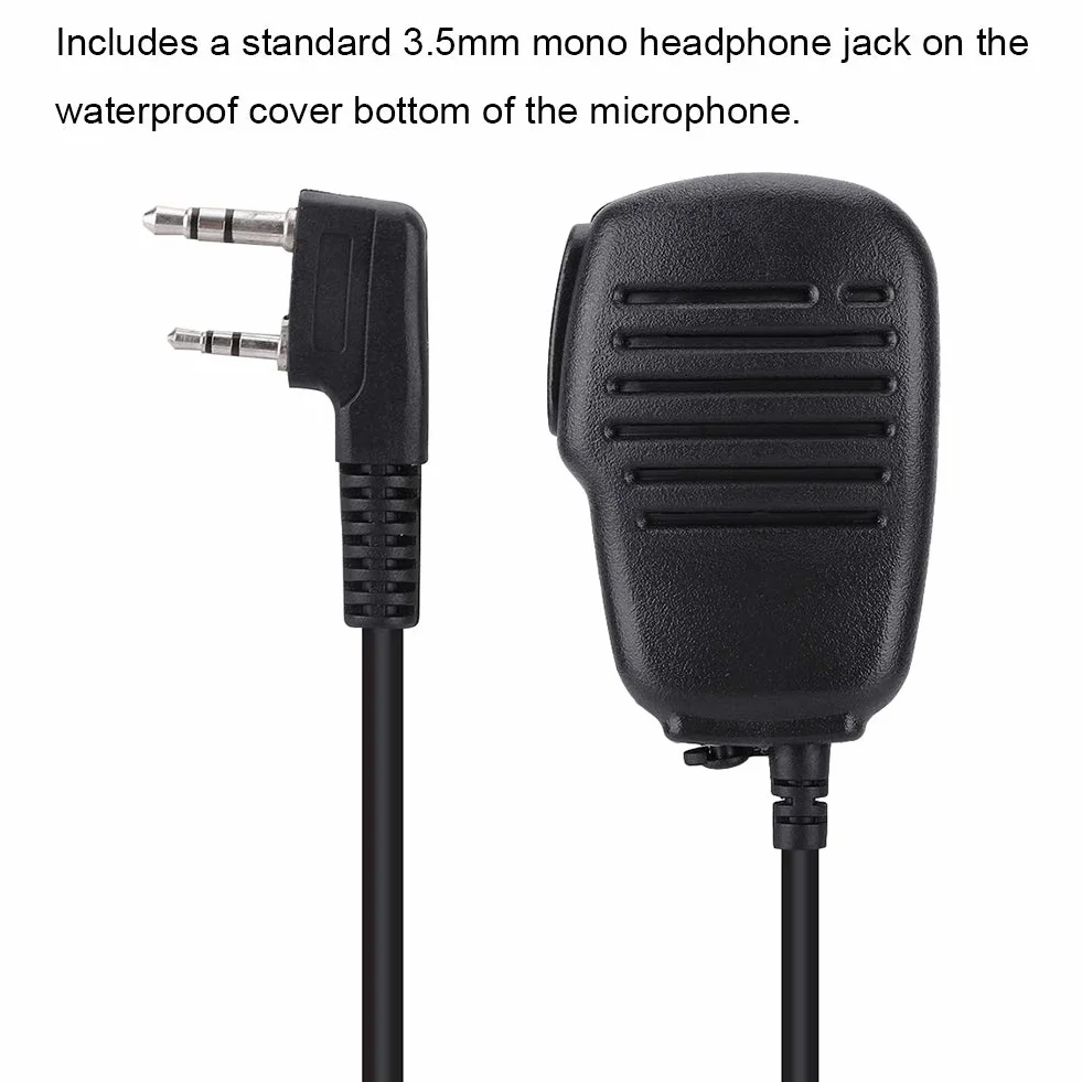 Mikrofon do głośnika Walkie Talkie, wodoodporny 2-pinowy mini PTT ręczny ramię 2-drożny radiowy głośnik zewnętrzny mikrofon do UV5R 888S/Kenwood/TYT