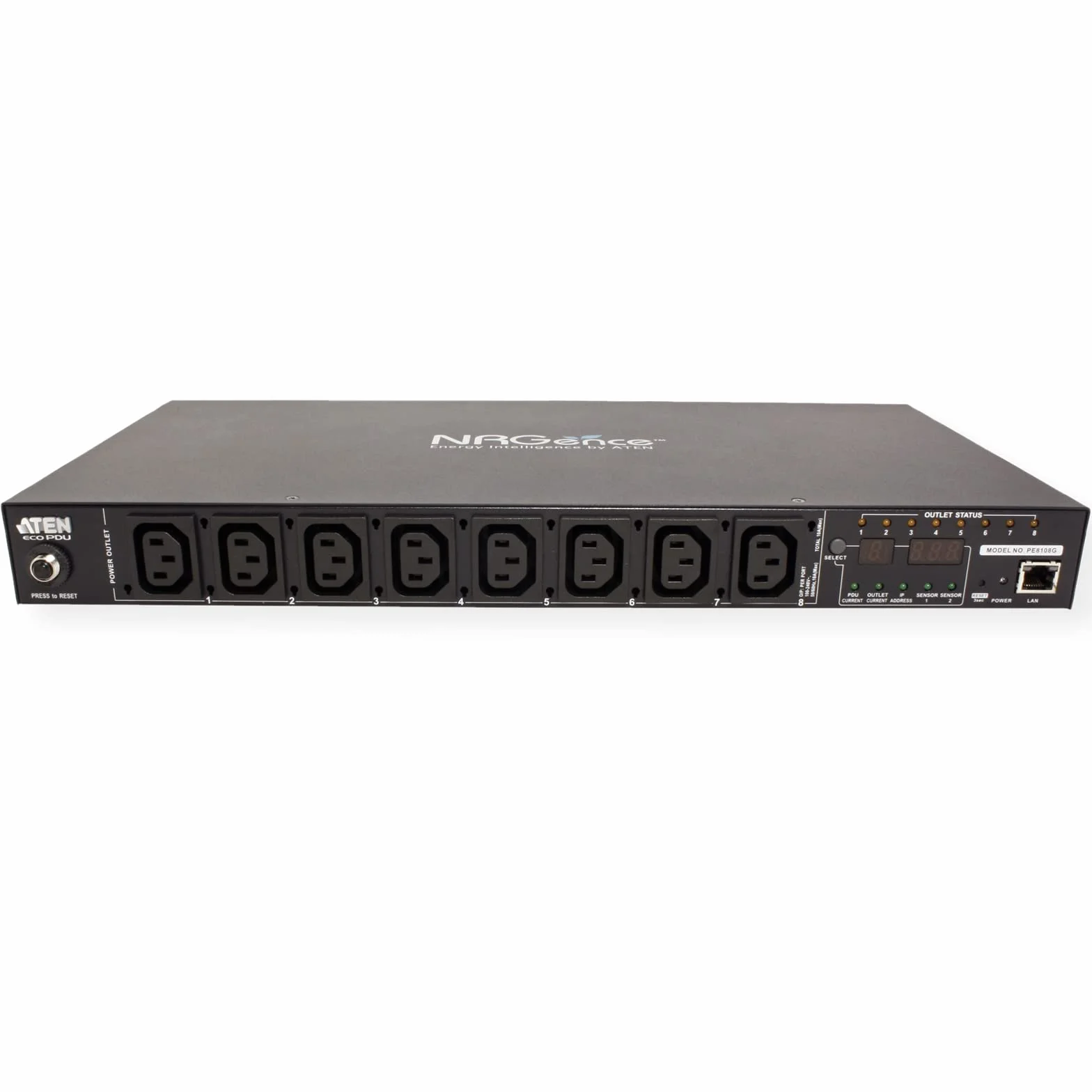 ATEN PE8108G IP, zdalne gniazdo wtykowe, 8 portów, 1HE, 8xC13, 10 A, pojedynczy pomiar