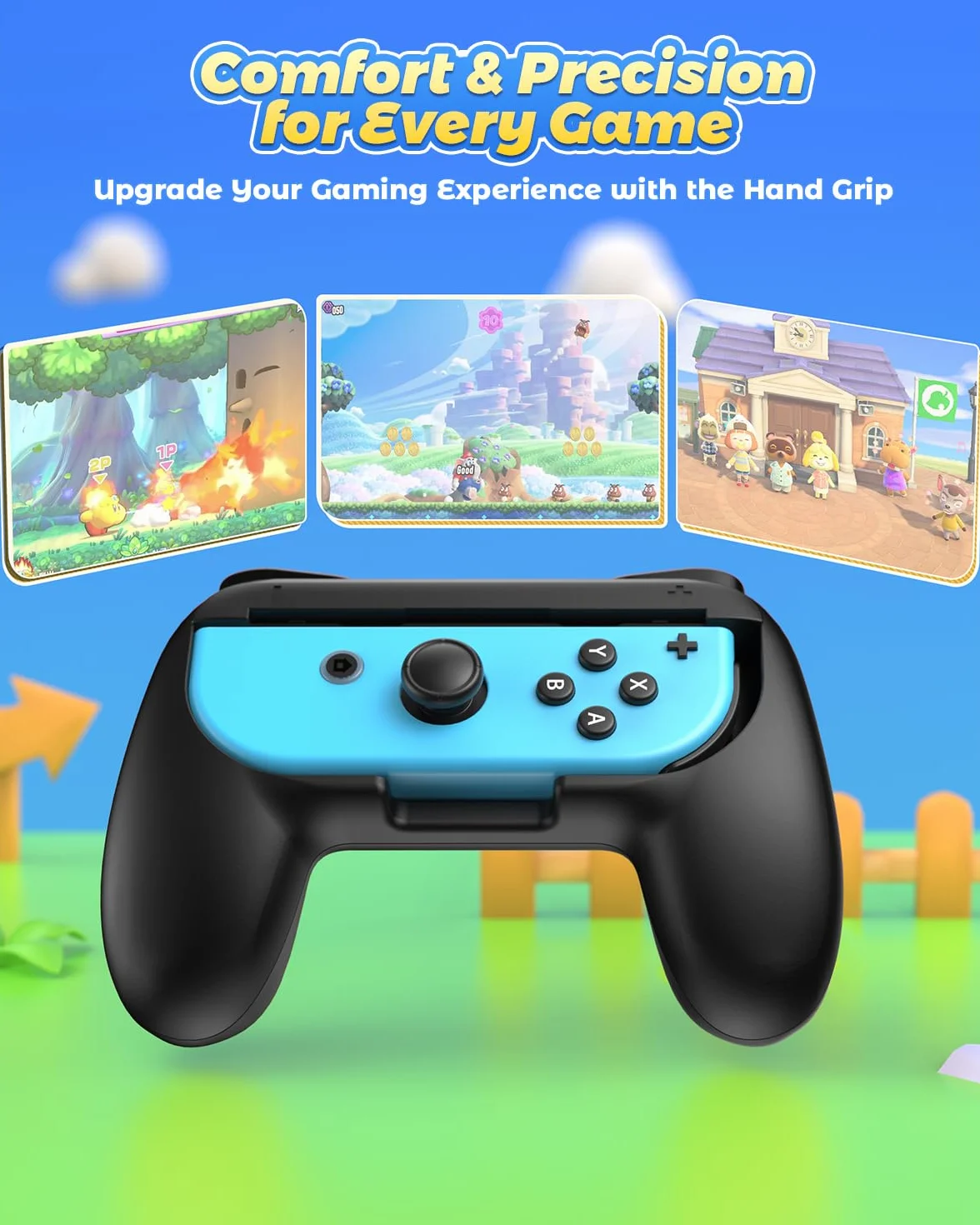 FYOUNG Uchwyt na uchwyty kompatybilny z Joy Con dla Switch & OLED Model, wygodny uchwyt do kontrolera - czarny (2 sztuki)