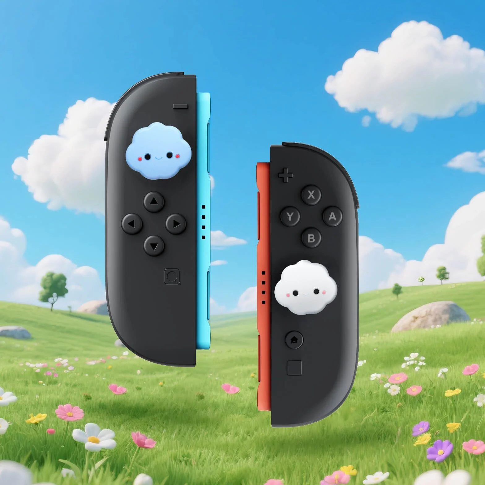 JEMDO Kształtki do joysticka Kompatybilne z Nintendo Switch 2 (2025) – zestaw 4 sztuk Cloud Thumb Grips z silikonu, antypoślizgowe kształtki na smycz do sterowania Joy-Con, kawaii design dla dzieci i