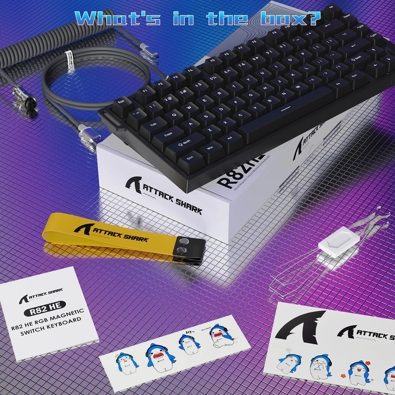ATTACK SHARK R82 HE Przewodowa Klawiatura Gamingowa 75%, z Kablem LED C01ULTRA, Przełączniki Magnetyczne, 8000Hz, Ultra-Dokładna RT 0,005mm, RGB, 5-warstwowa Izolacja Dźwięku(Czarny)
