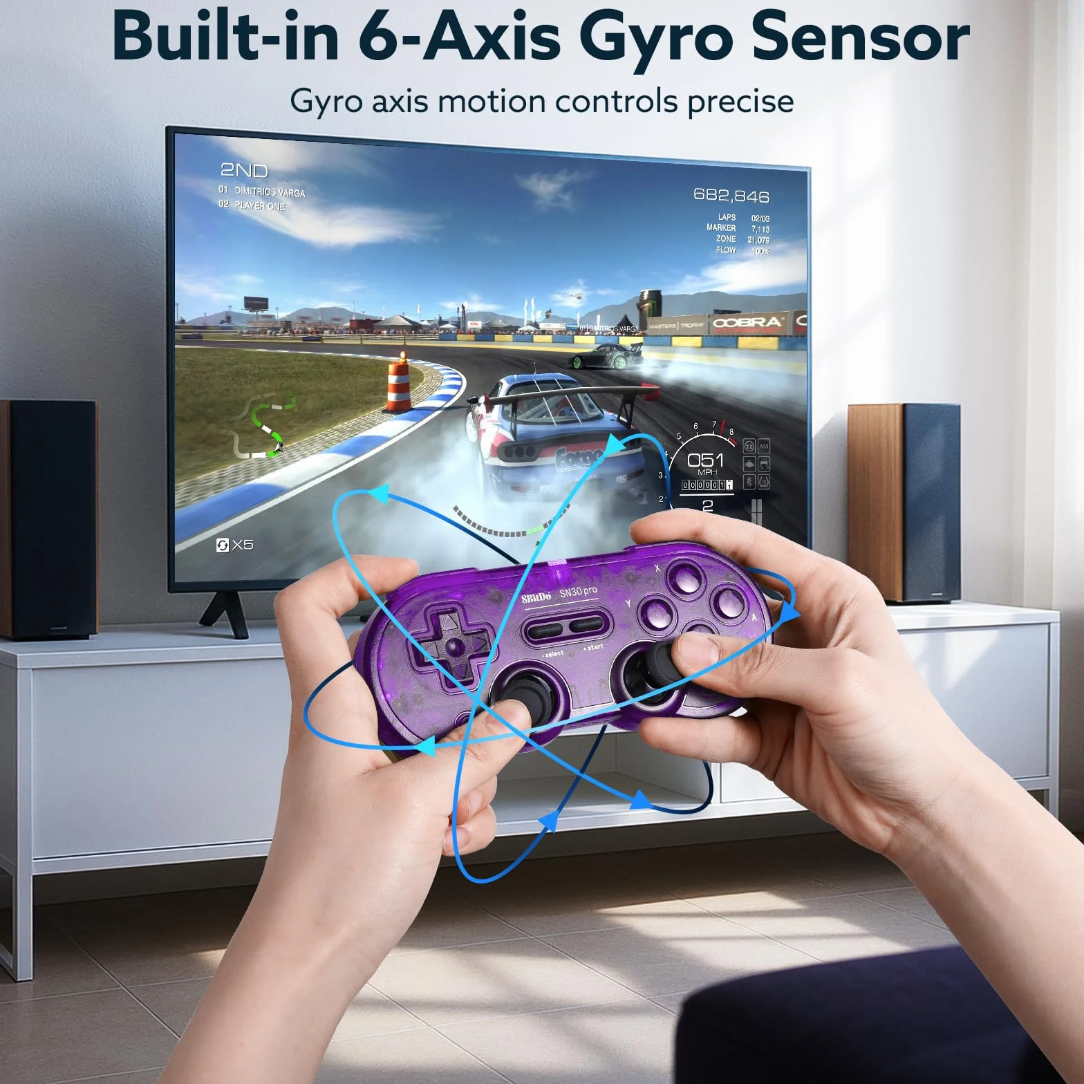 LONGYI 8BitDo SN30 Pro kontroler Bluetooth, joysticki z efektem Halla, wibracje Rumble i kabel USB-C, retro Gamepad do Switch 2 / Switch, Windows, Mac OS, Android, Steam Deck, fioletowy