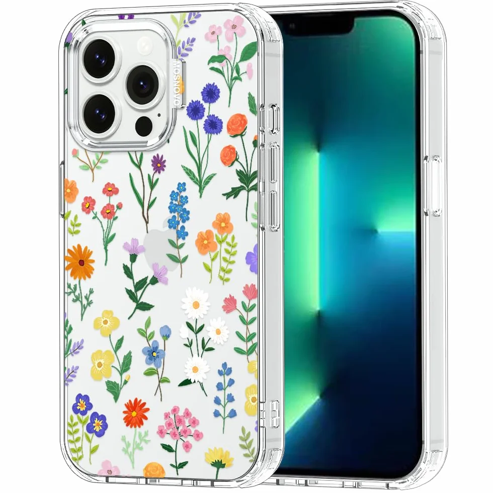 MOSNOVO Etui do iPhone'a 13 Pro - przezroczyste, smukłe, odporne na wstrząsy TPU + PC, [ochrona przed upadkiem/odklejanie] - botaniczny kwiatowy