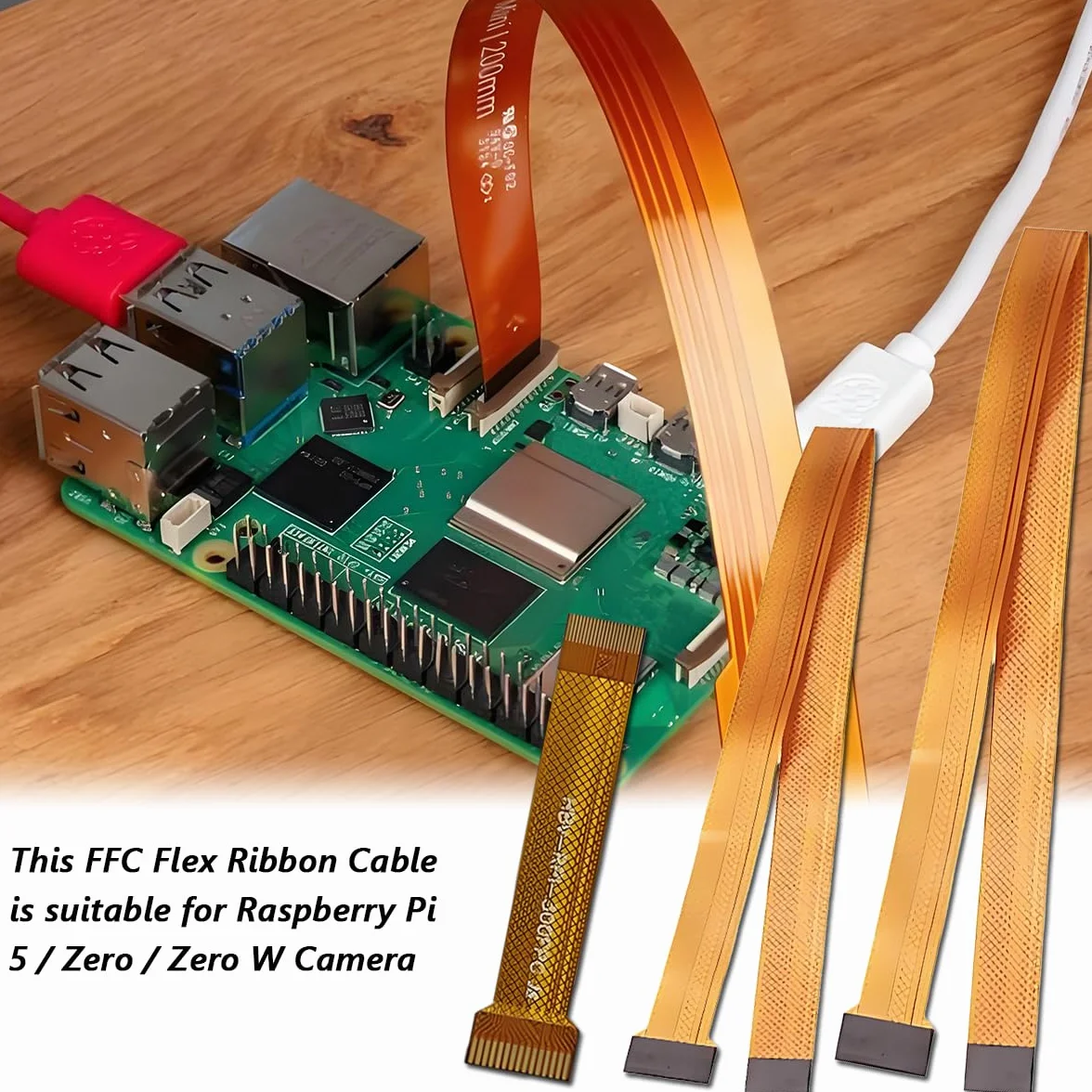 Kabel taśmowy FFC Flex do kamery Raspberry Pi Zero, 8 cm/15 cm/30 cm (7.9 cm/15.0 cm/30.0 cm) 15-pinowy na 22-pinowy przedłużacz adapter do Raspberry Pi Zero W moduł kamery z pęsetą