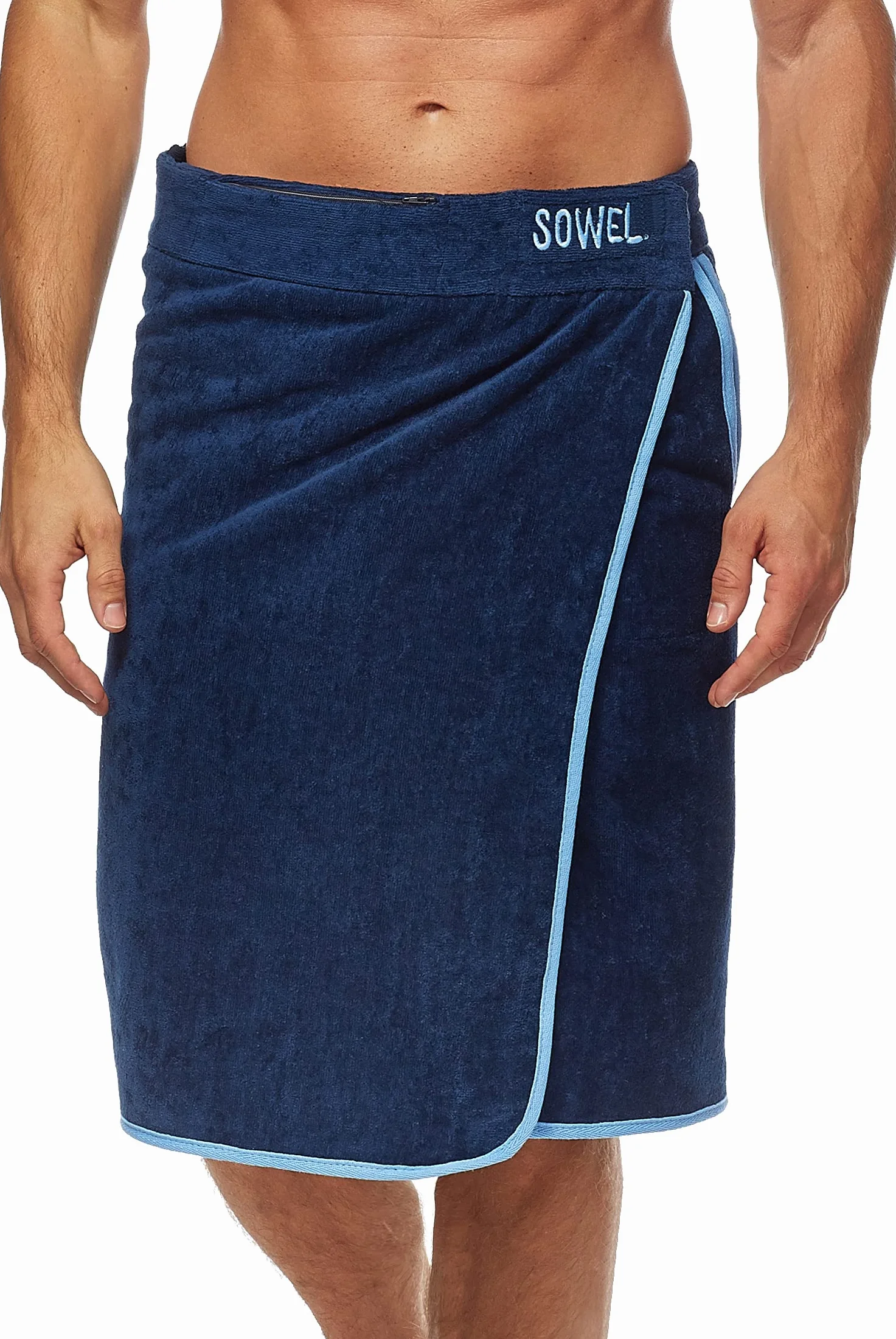 Sowel® Męski kilt do sauny XXL, 100% bawełna ekologiczna, ręcznik do sauny z zapięciem na rzepy, ręcznik do sauny, 60 x 160 cm, granatowy/niebieski, XXL