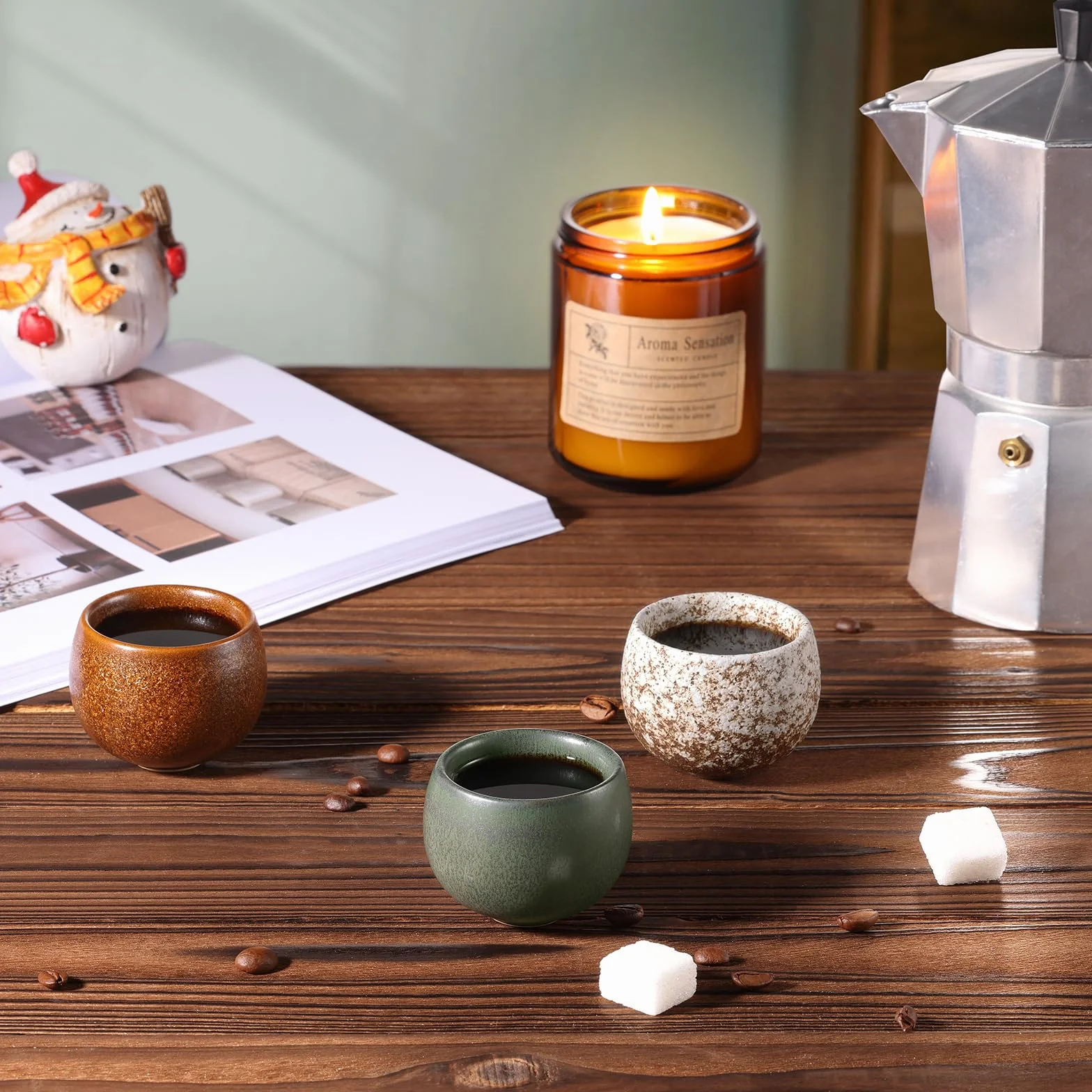 ecooe Filiżanki do espresso o grubych ściankach z kamionki, zestaw 5 sztuk, 50 ml, ręcznie wykonane porcelanowe filiżanki do kawy, ceramiczne filiżanki do herbaty, prezenty dla kobiet, mężczyzn