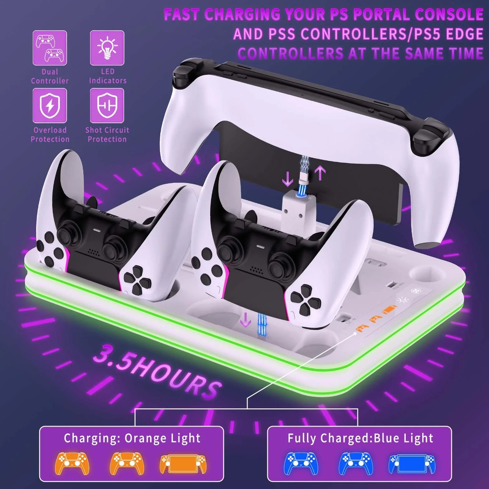 PS5 Pro/PS5/PS5 smukły stojak i stacja chłodząca z diodami LED RGB, stacja ładująca portal PS, stojak chłodzący PS5 z 3-poziomowym wentylatorem chłodzącym, akcesoria do portalu PS (biały)