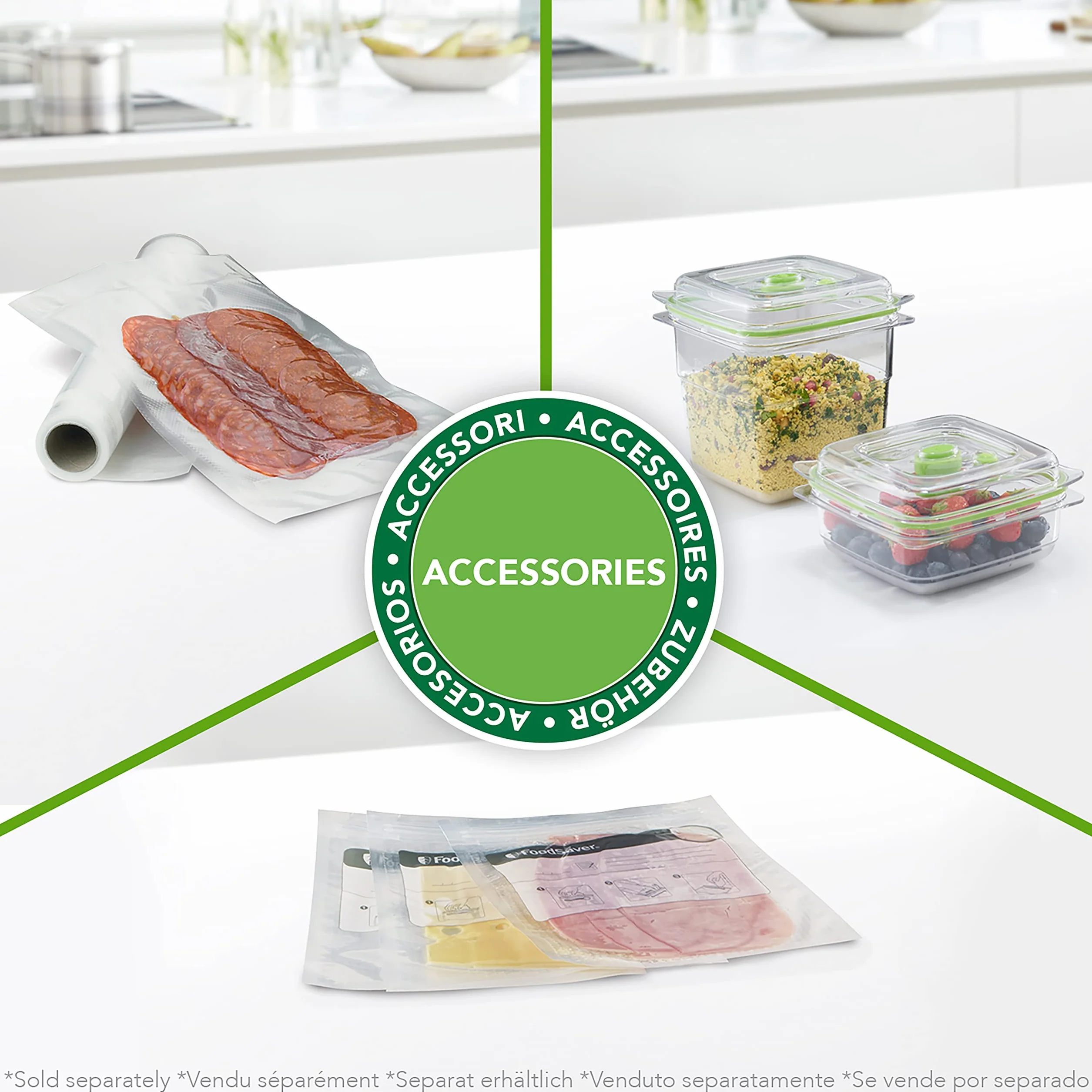 FoodSaver zgrzewarka próżniowa ze zintegrowanym schowkiem na rolkę, pakowarka próżniowa z gilotyną do worków i funkcją pulsacyjną do delikatnych produktów, FFS005X