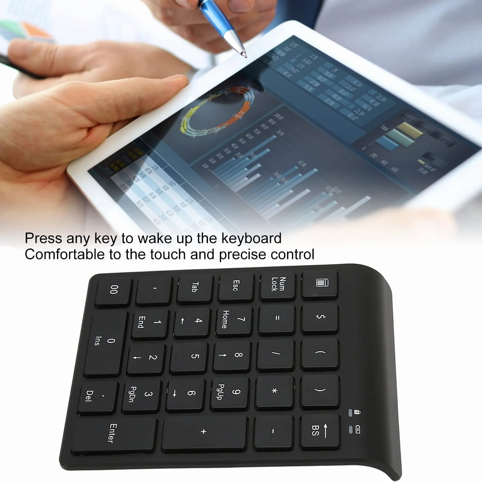 Bezprzewodowe Klawiatury Numeryczne, 27 Klawiszy Bluetooth Przenośny Numer Numpad Szybki Transfer Danych Automatyczna Klawiatura do Gier w Trybie Uśpienia Obsługa Klawiszy Skrótów do Laptopa Tablet