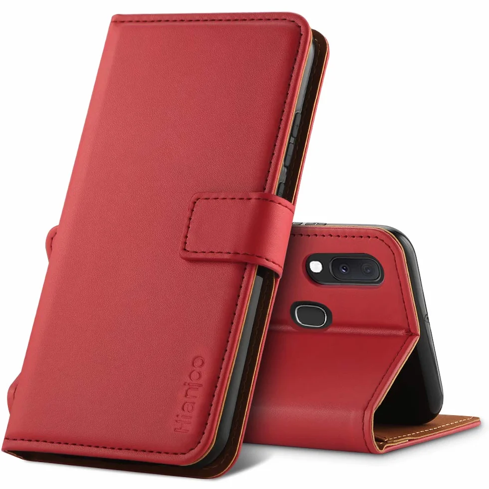 Hianjoo Etui na telefon kompatybilne z Samsung Galaxy A20e, [skóra premium] portfel etui z klapką na kartę zamiennik dla Samsung Galaxy A20e - czerwone
