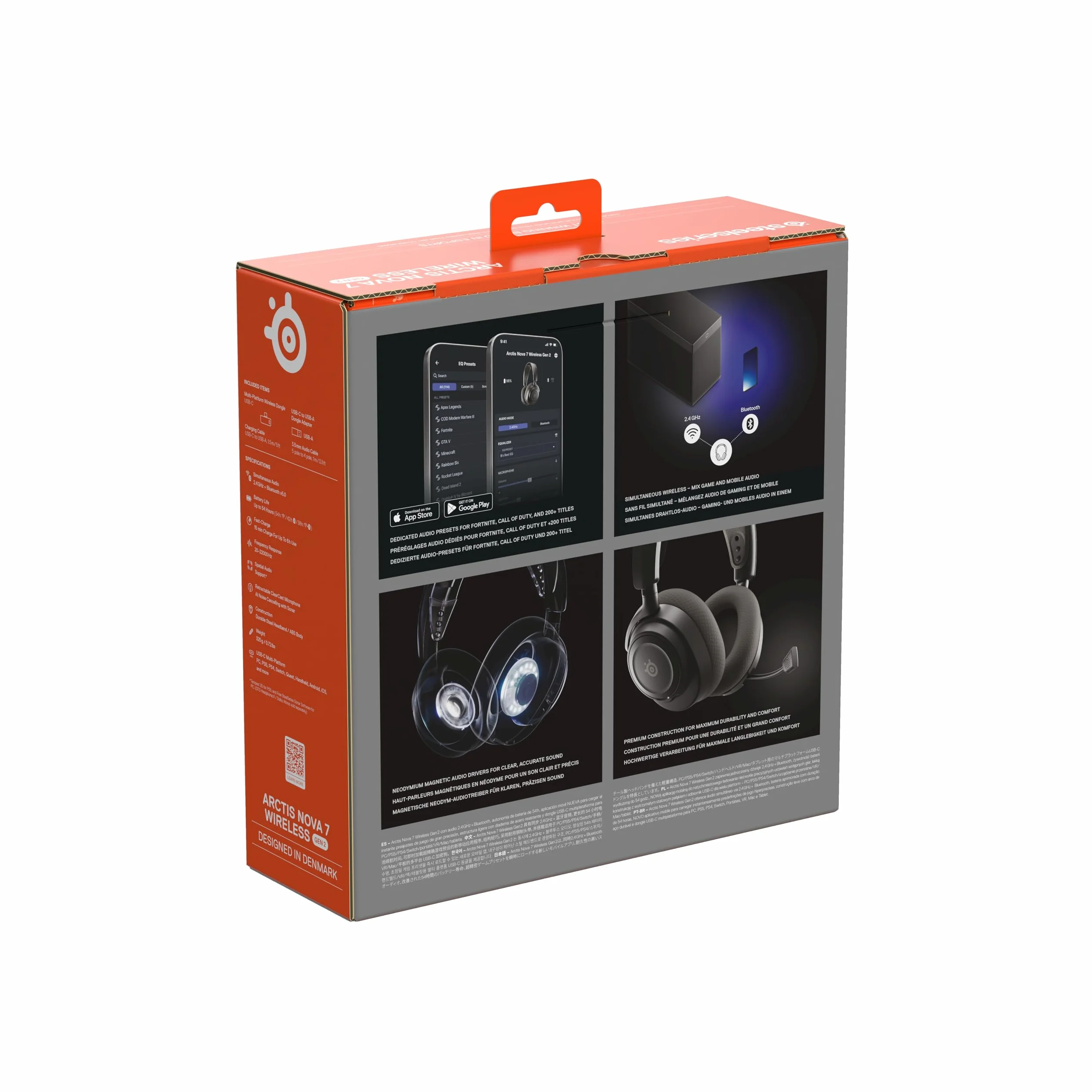 SteelSeries Arctis Nova 7 Wireless Gen 2 do gier, 50H, przetworniki magnetyczne neodymowe, 2,4 GHz/Bluetooth, PC, PS5, Switch, mobile