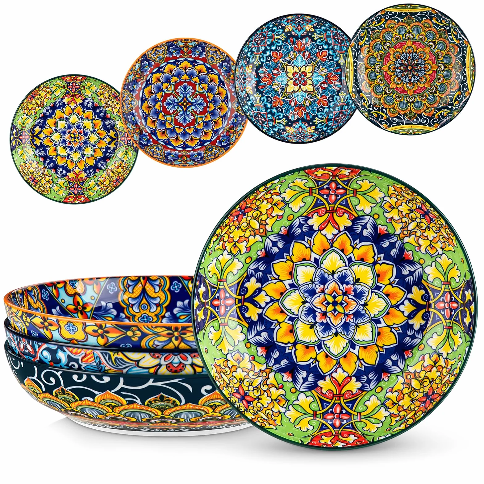 vancasso SIMI Zestaw 4 misek do makaronu, porcelanowe miski do sałatki, duże grube miski do serwowania, do kuchni, zmywarki i kuchenki mikrofalowej, talerze do makaronu