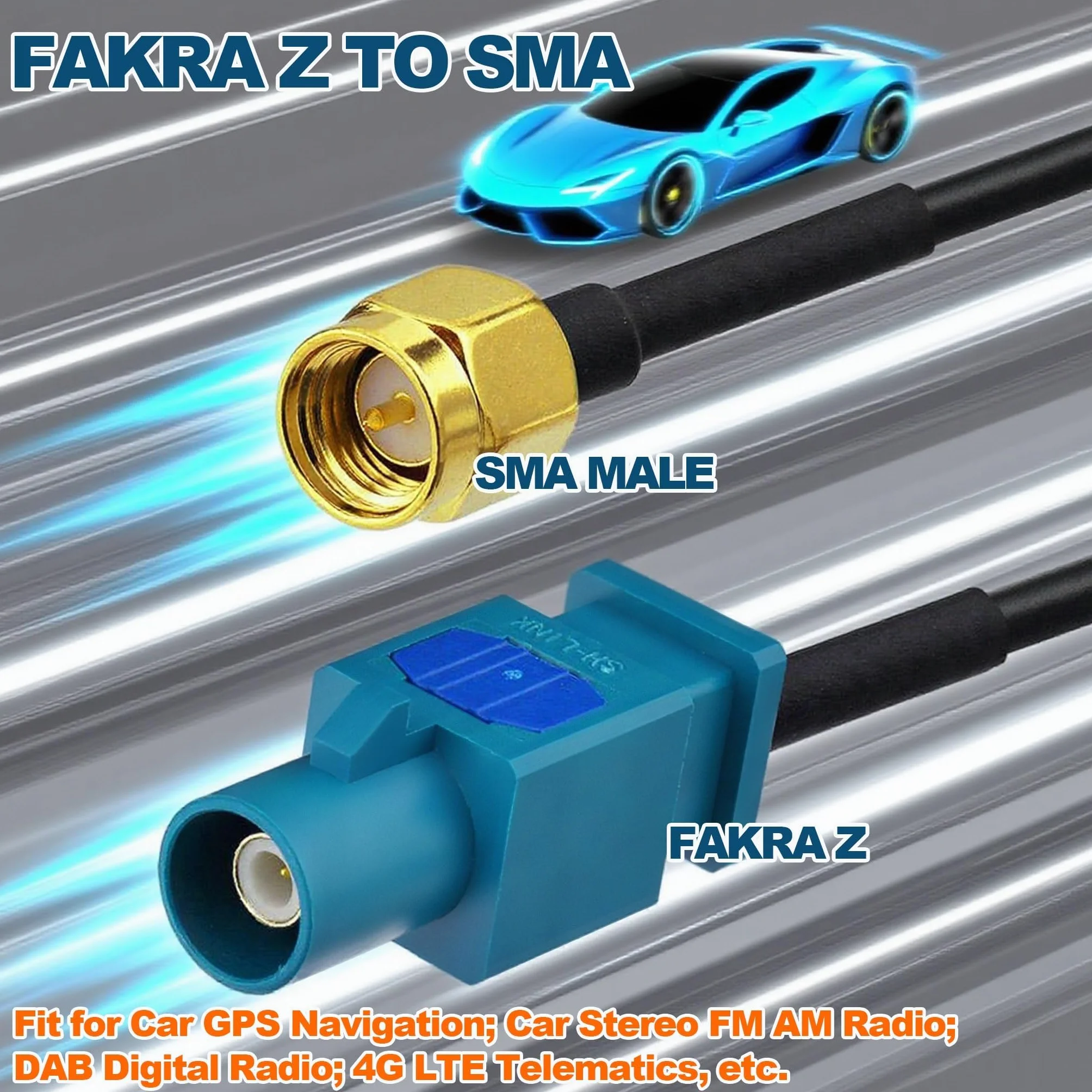 Bingfu Fakra Z męski na SMA męski kabel adaptera anteny samochodowej 30cm do radia samochodowego Android Head Unit nawigacji GPS radia FM AM Sirius XM radia satelitarnego 4G LTE TEL telematyki modułu