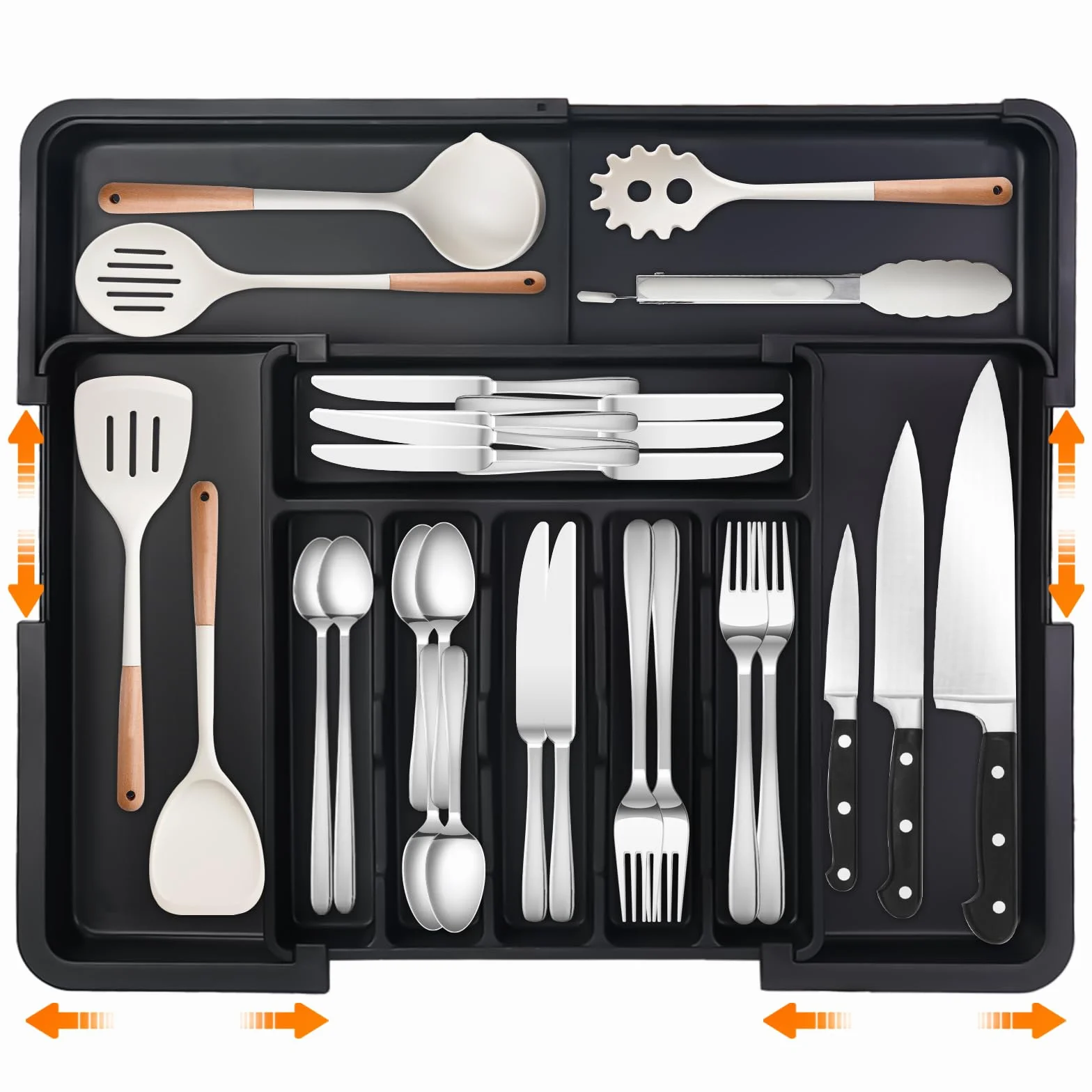 Organizer do szuflady na sztućce rozszerzalna taca regulowany wkład czarny 56×48×5 cm