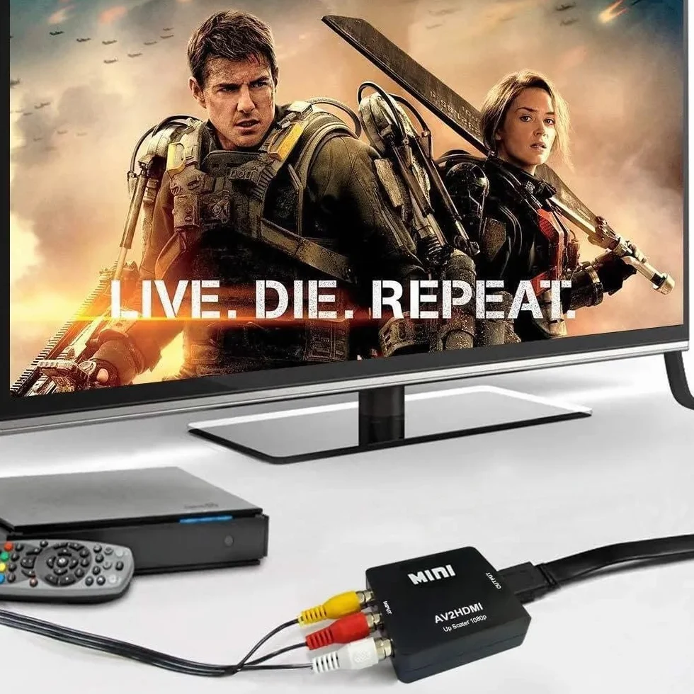 konwerter RCA na HDMI, konwerter wideo 1080P RCA Composite CVBS AV na HDMI, adapter audio-wideo dla PS2/Xbox/SNES/VHS/VCR magnetowidów DVD, obsługuje PAL/NTSC z kablem zasilającym USB