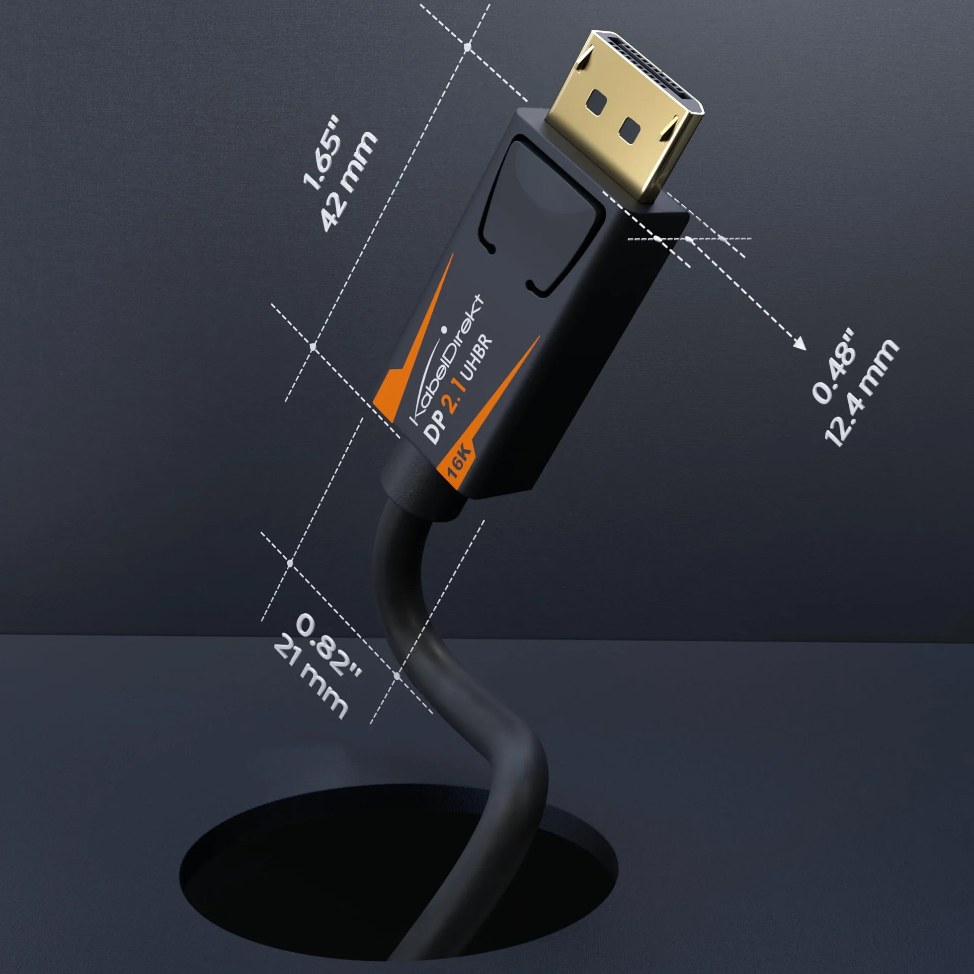 KabelDirekt – Kabel DisplayPort 2.1/DP 2.1 – 1,5m – UHBR, DP80 (80 Gb/s) dla PC Gamingowych/Kart Graficznych z FreeSync/G-Sync, Wysoka Rozdzielczość i Szybkość Klatek: 16K@60Hz, 8K@120Hz, 4K@240Hz