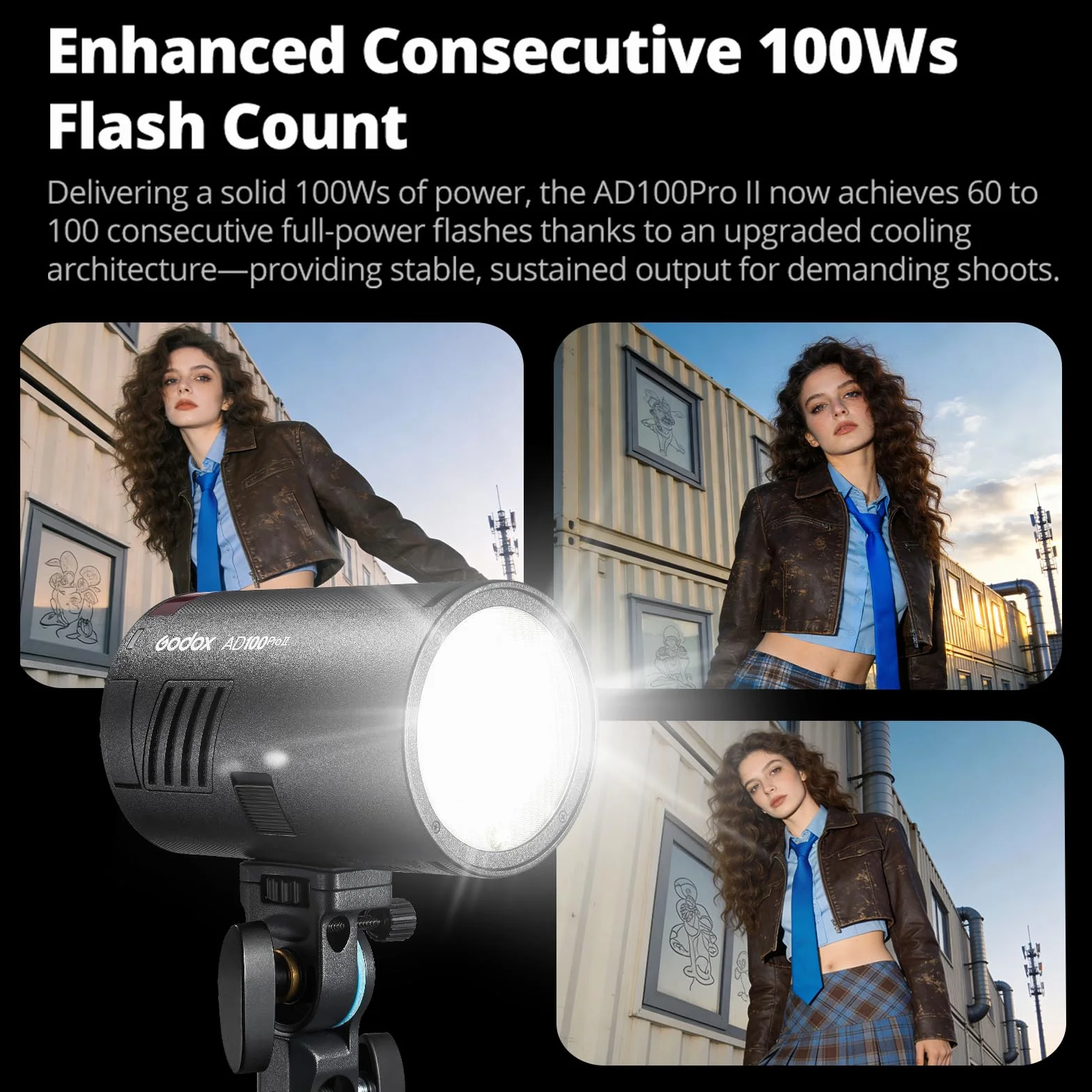 Godox AD100Pro II lampa błyskowa kieszonkowa – lampa błyskowa 100Ws, 2,4G TTL 1/8000s HSS, synchronizacja jednym przyciskiem z X3/X3Pro, 490 pełnych błysków i regulowanym zoomem (aktualizacja AD100Pro