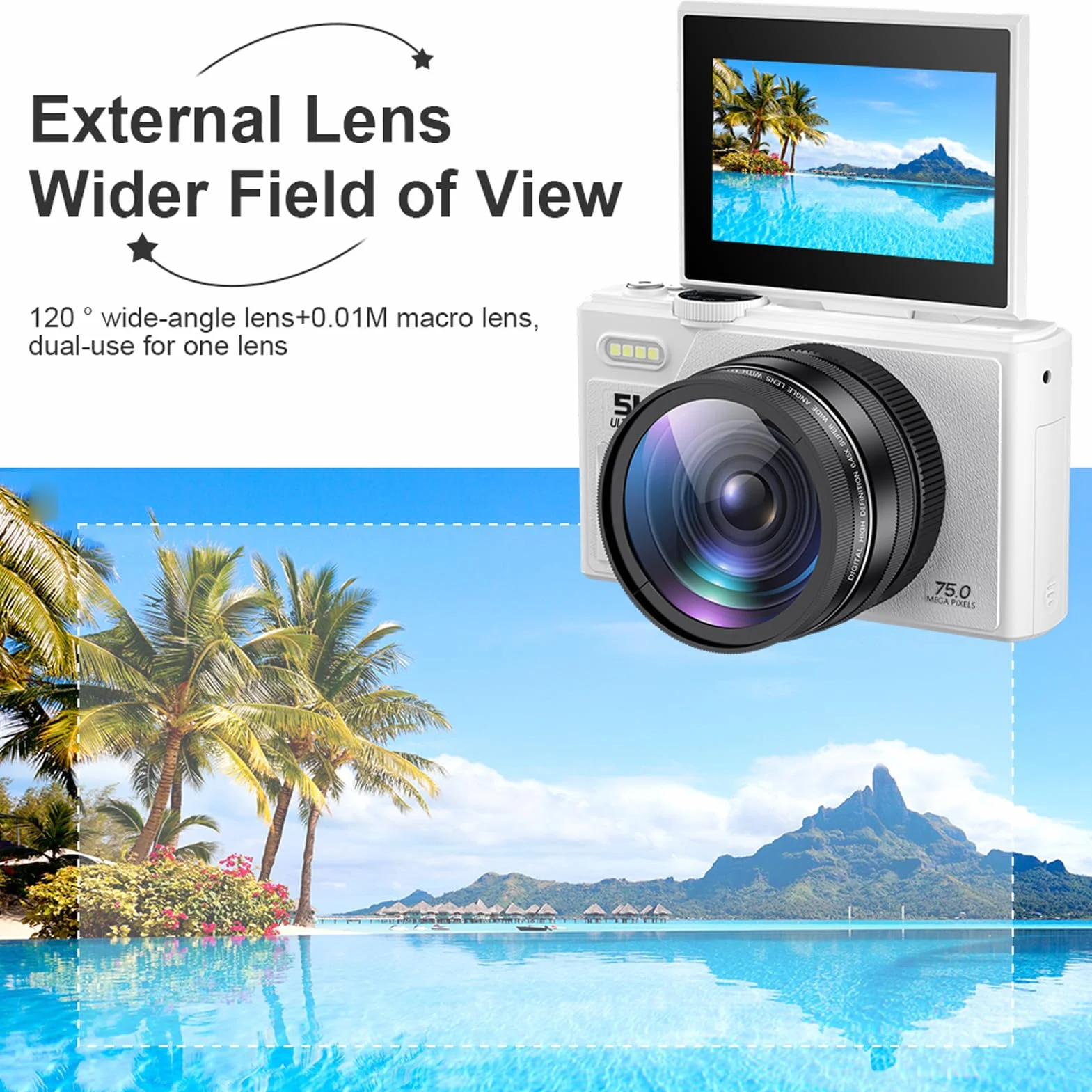 Kamera Cyfrowa 5K do Fotografii, 75MP Wi -Fi Autofocus Vlogging Cameras do YouTube z Ekranem Flip 3 -Cal, 18x Cyfrowy Zoom i Anti Shake, Aparat Wideo Obsługuje kartę 128G