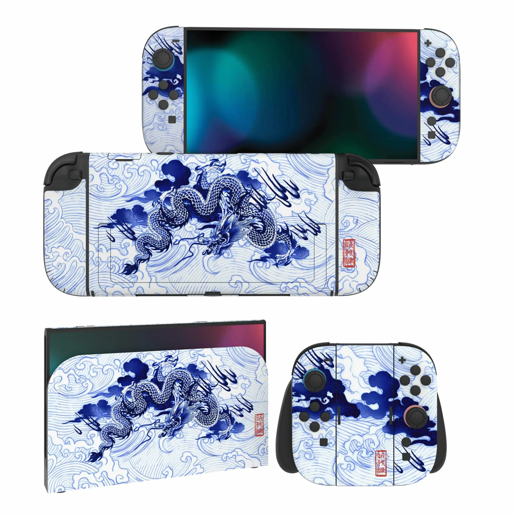PlayVital Naklejka do Switch 2 Konsolę & Kontroler & Grip i Dock, Folia Ochronna do Switch 2–Porcelana w Stylu Qinghua