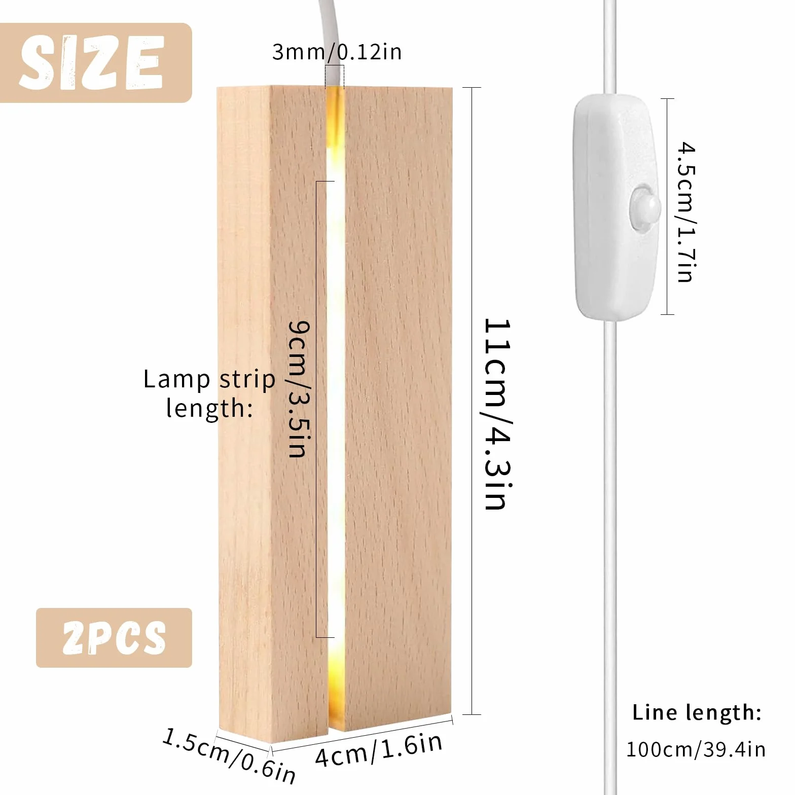 Leonshco Drewniana podstawa LED przełącznik USB ciepłe oświetlenie do szkła akrylowego