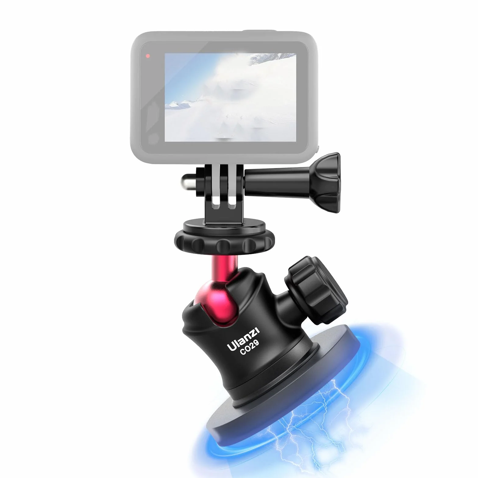 ULANZI Magnetyczny uchwyt do kamery sportowej, mocny uchwyt magnetyczny z głowicą kulową obracaną o 360° i wbudowanymi 6 magnesami, kompatybilny z Gopro Hero 13/12/11/10, DJI Osmo Action Osmo Nano